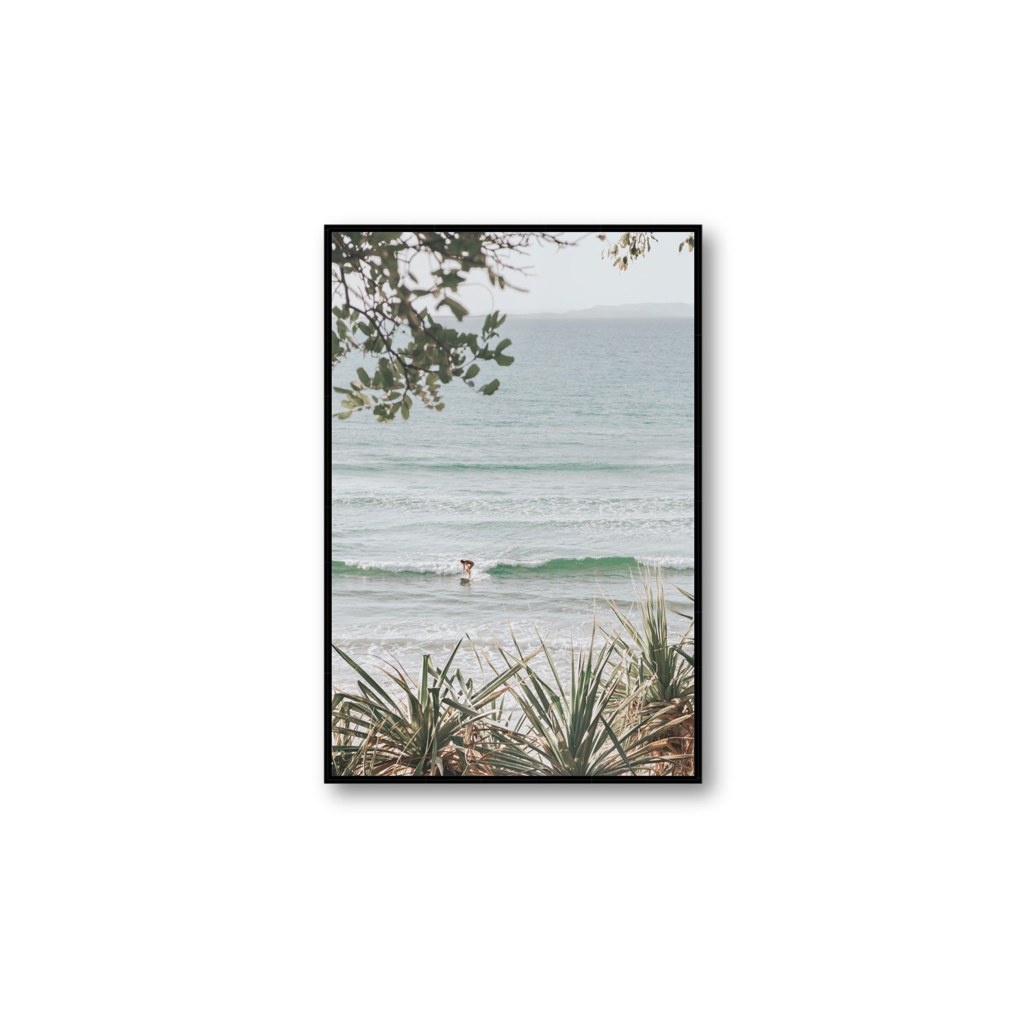 Dream Boat fine art print, Noosa, Australia, coastal scenes artwork, Large, Black Float Frame, Fine Art Canvas