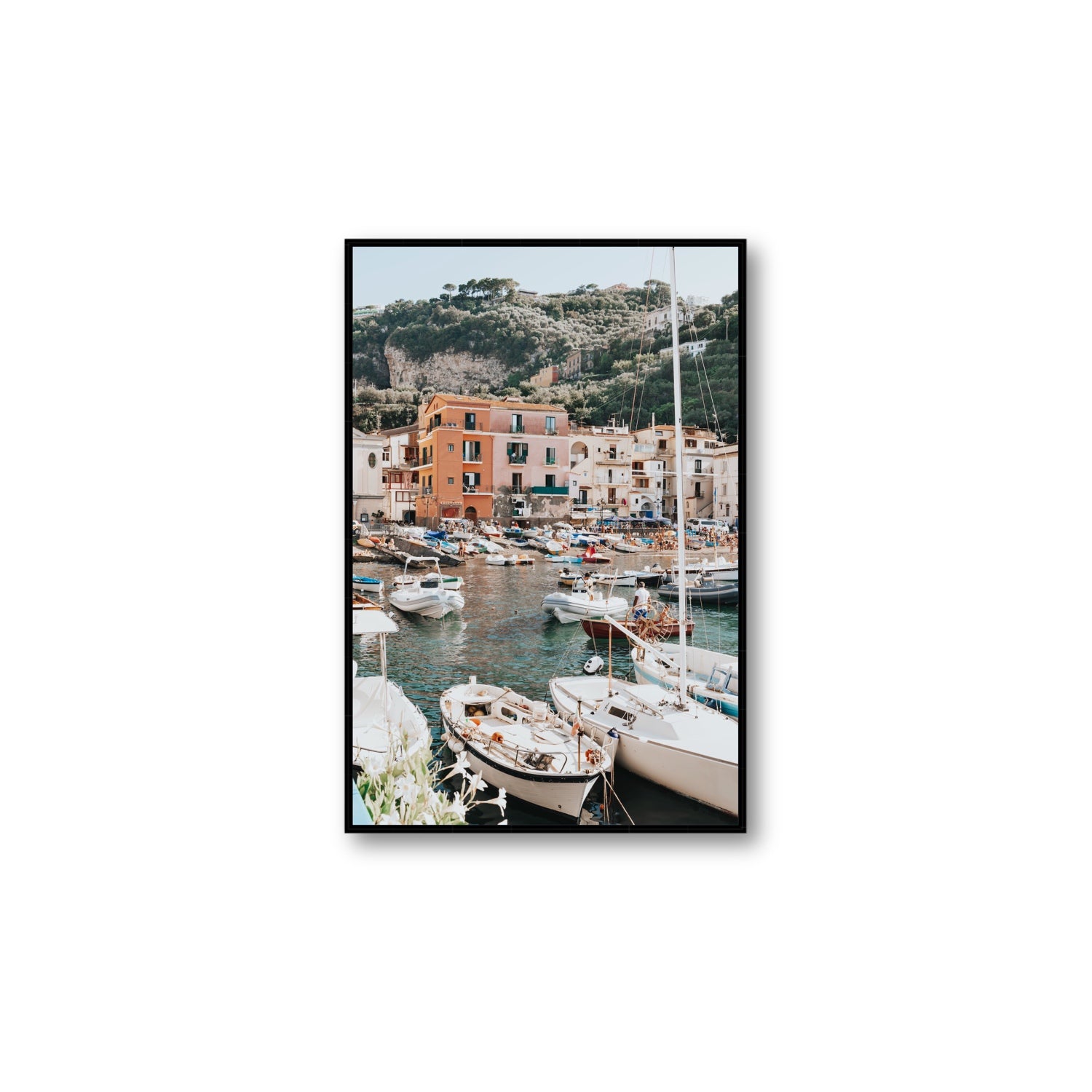 Marina Grande Sorrento coastal Italian wall art Large fine art canvas in black float frame