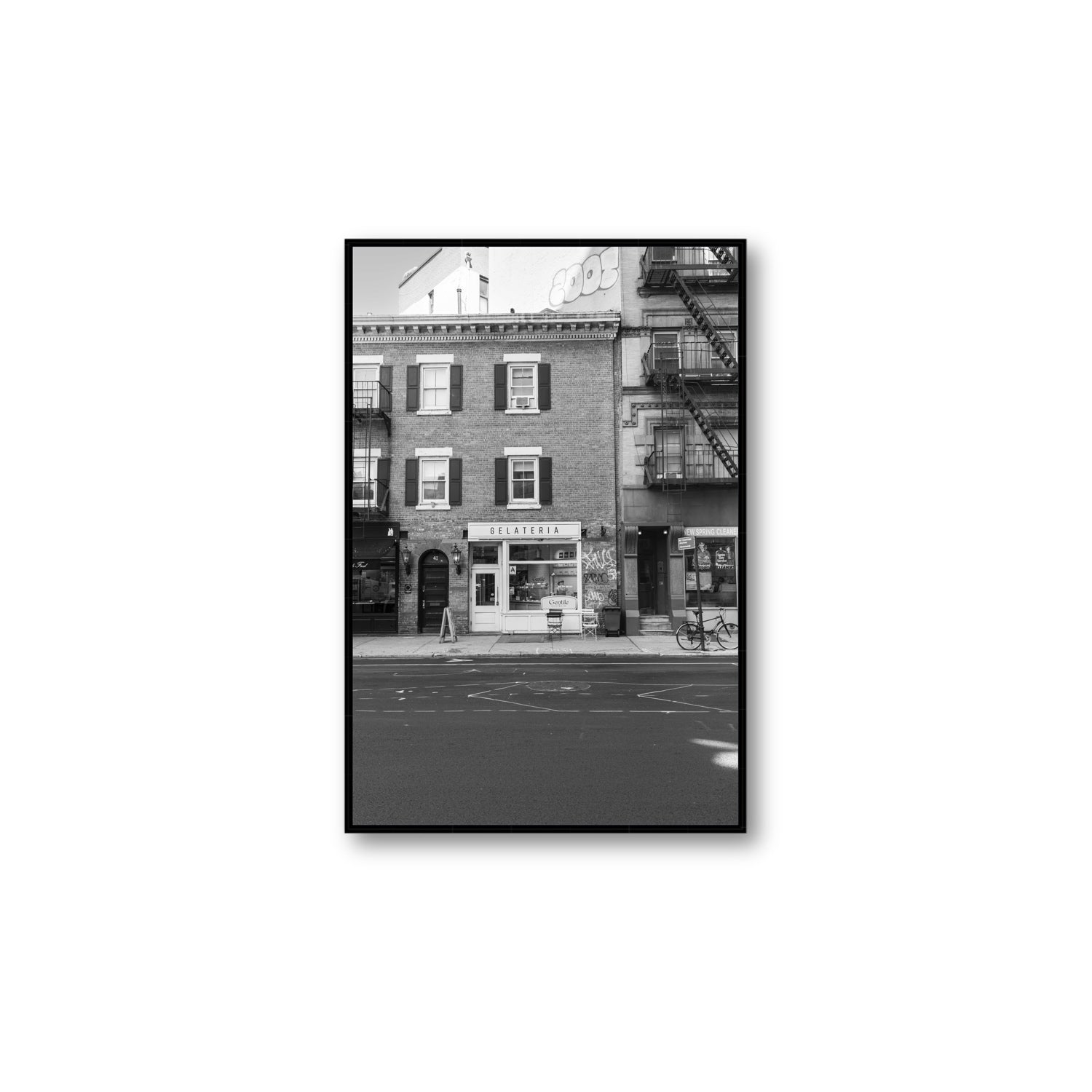 Gelateria New York NYC Black & White wall art Large fine art canvas in black float frame