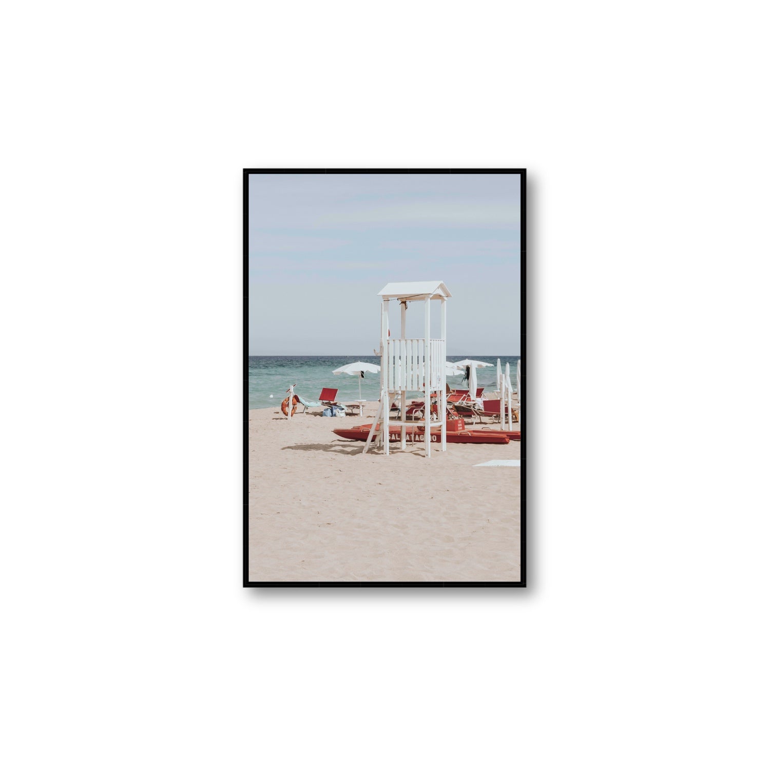 Barefoot Bliss Puglia beach Italian coastal decor wall art Large fine art canvas in black float frame