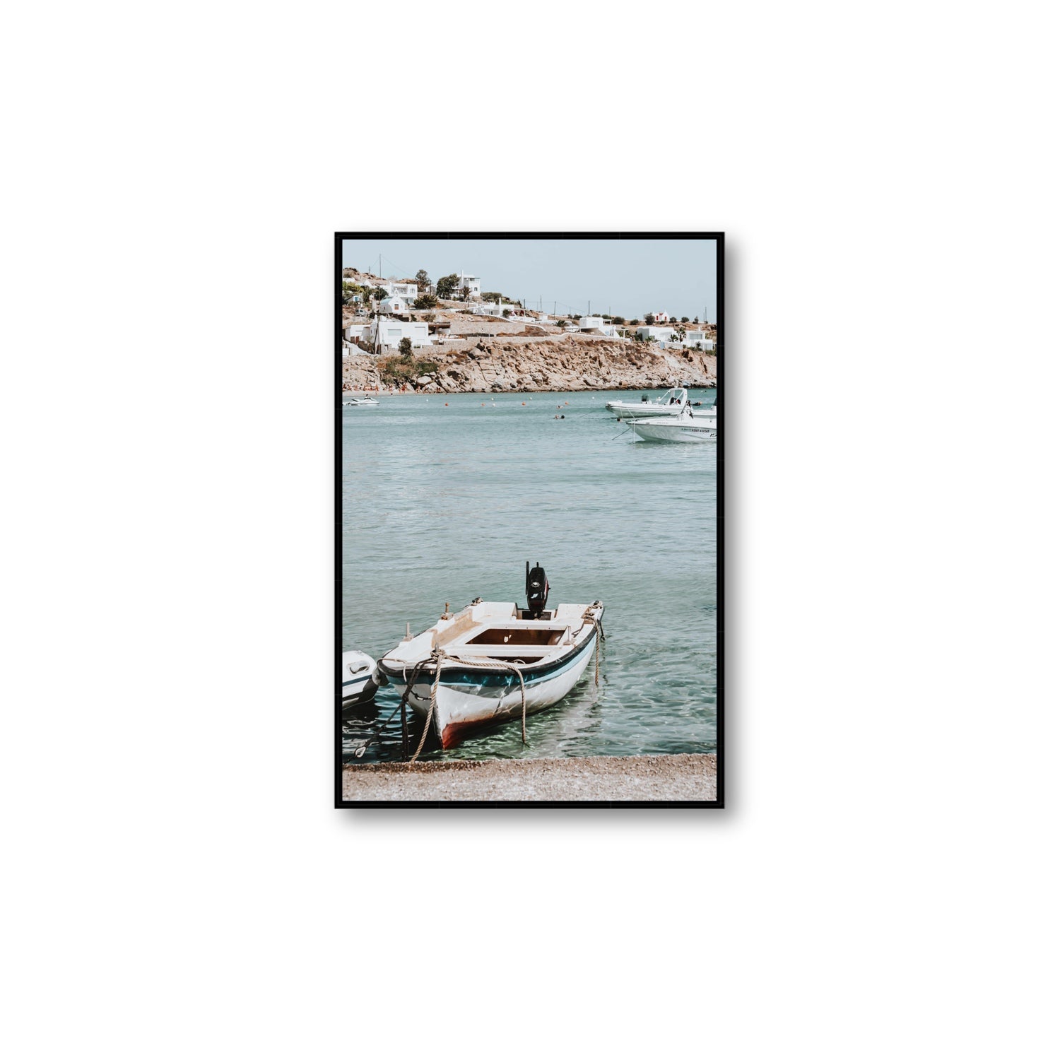 Classic Wheels Mykonos Greek island wall art Large fine art canvas in black float frame