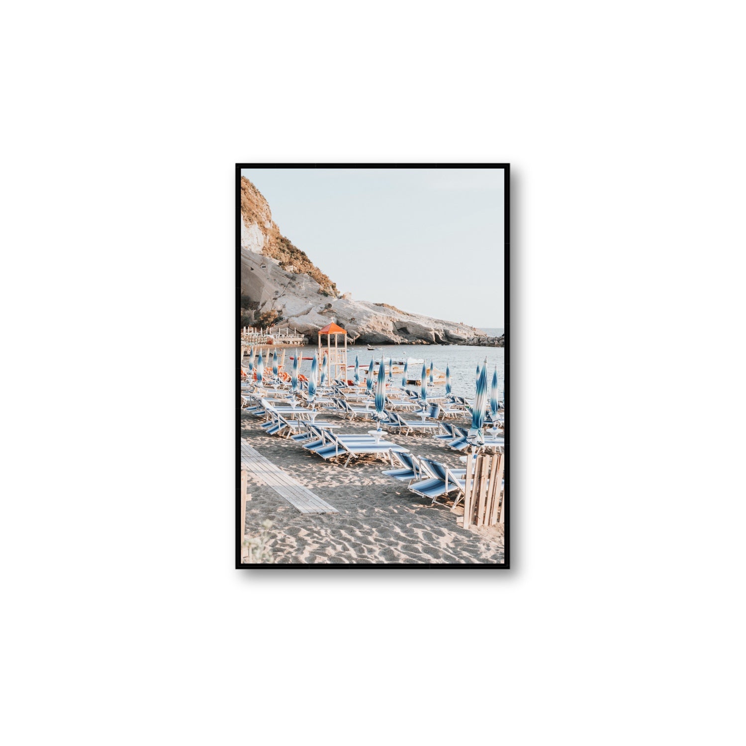 The Golden Hour Ischia Italian coastal wall art Large fine art canvas in black float frame