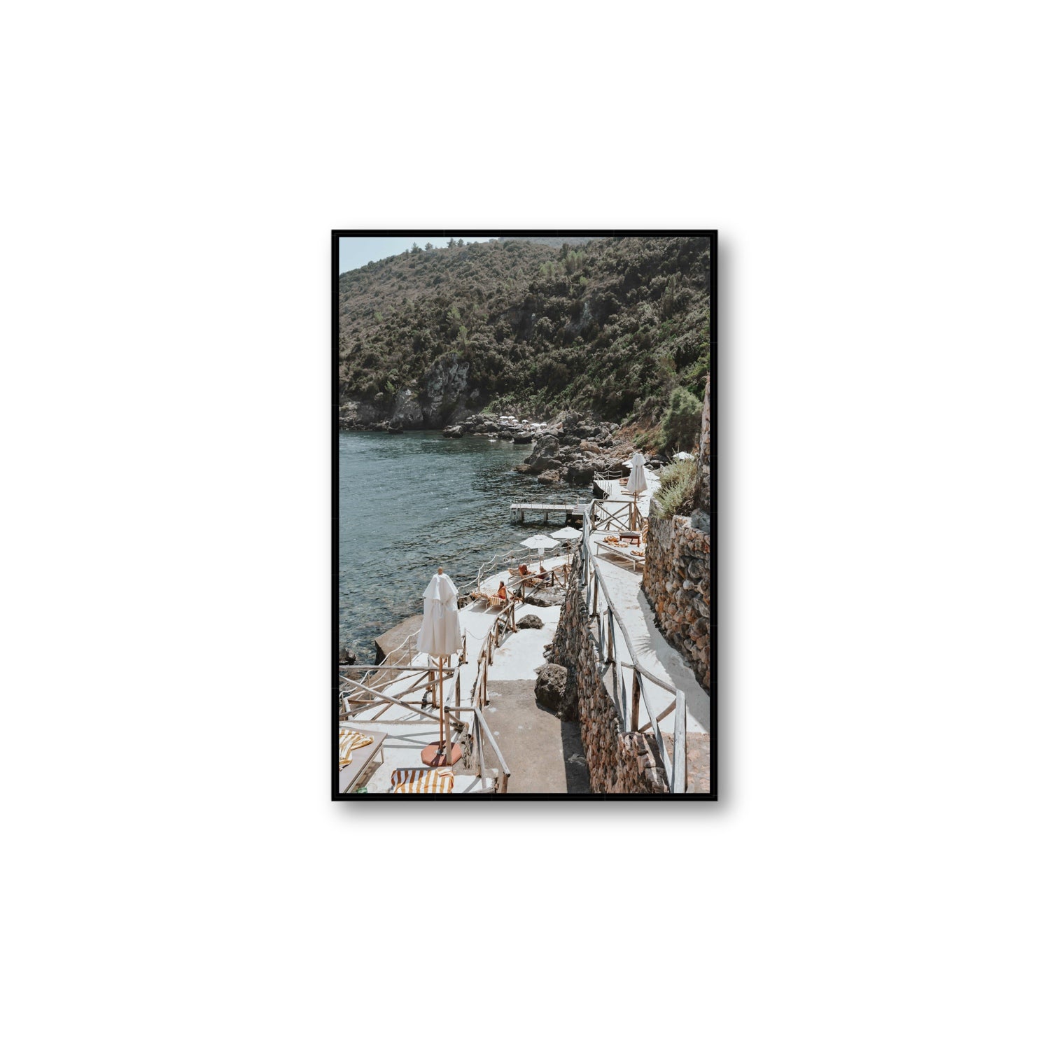 L'Estate Tuscany coastal Italian wall art Large fine art canvas in black float frame