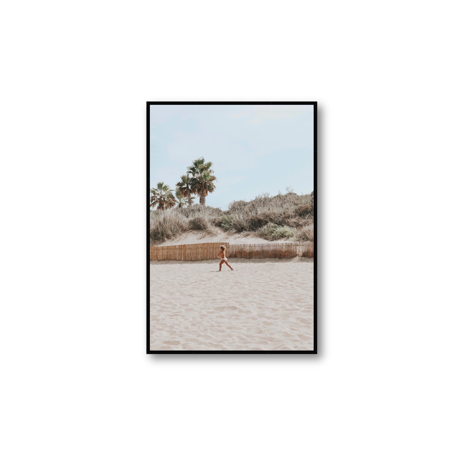 Joyful Sprint Puglia beach coastal fine art print Large fine art canvas in black float frame