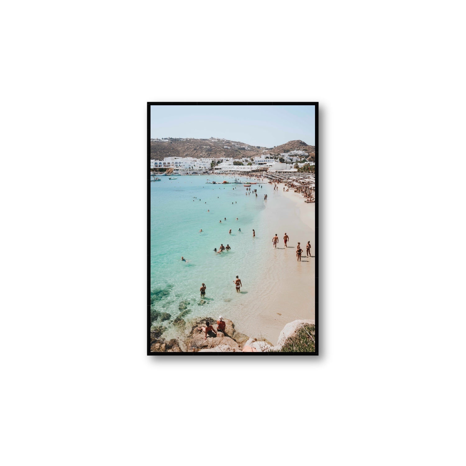 Breathe In The Salty Air Mykonos Greek island wall art Large fine art canvas in black float frame