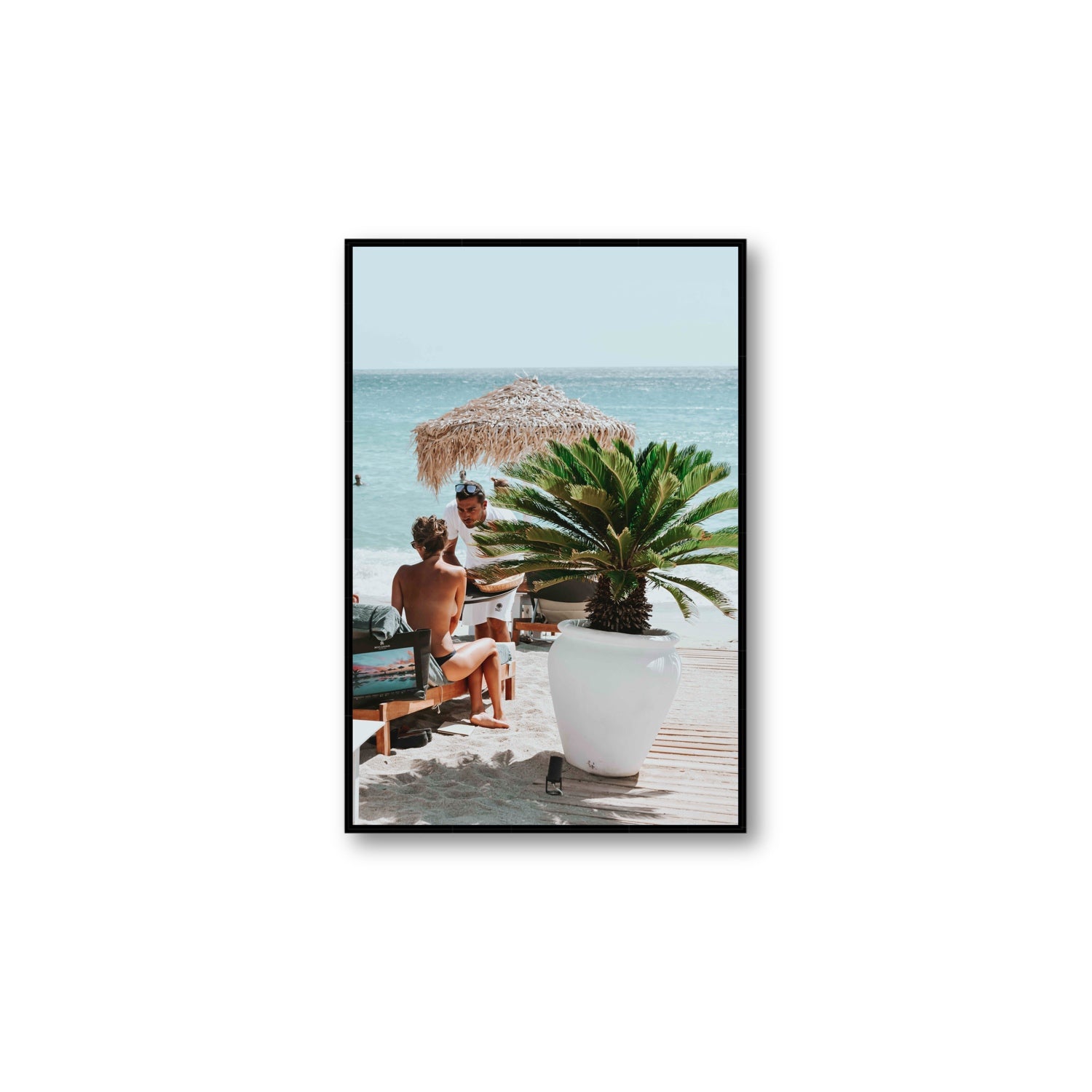 At Your Service Mykonos Greek island wall art Large fine art canvas in black float frame