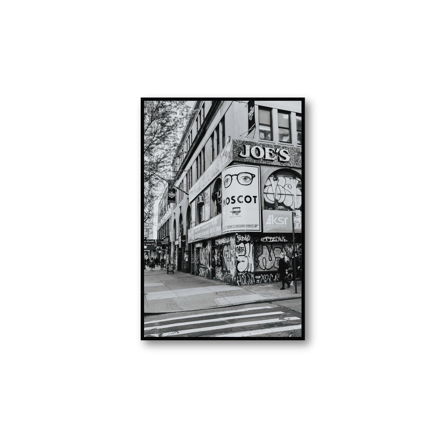Lower East Side Murals New York NYC Black & White wall art Large fine art canvas in black float frame
