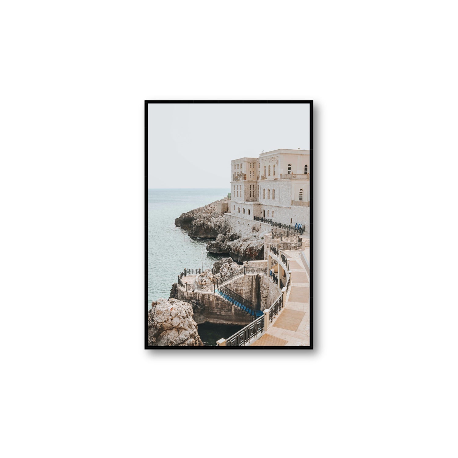 Santa Cesarea Puglia Italian coastal wall art Large fine art canvas in black float frame
