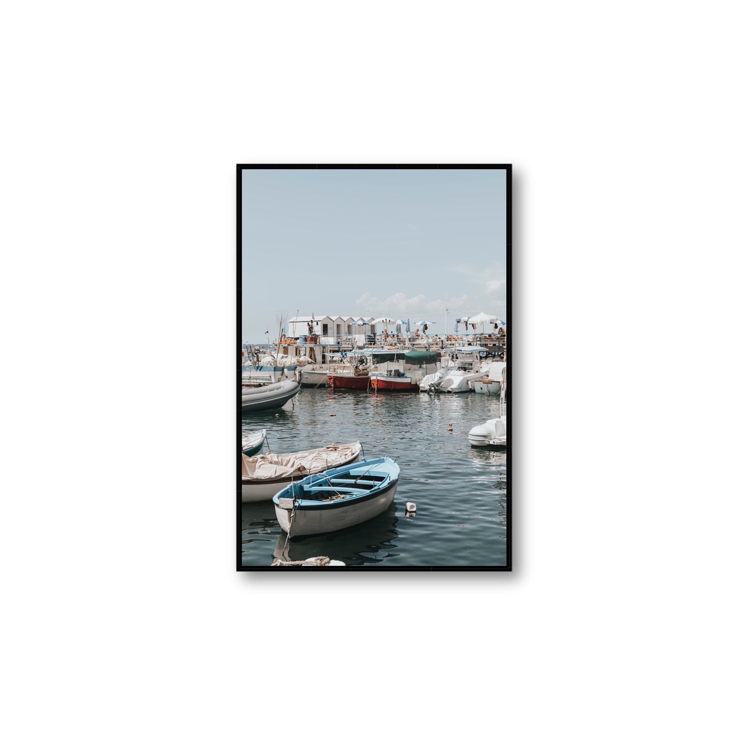 Harbour Hues Sorrento coastal Carousel wall art Large fine art canvas in black float frame