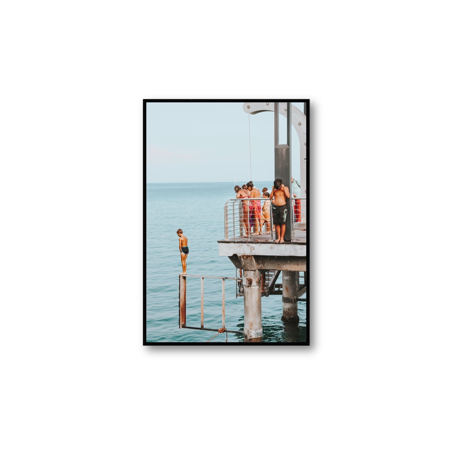 Golden Boy Alassio coastal decor wall art Large fine art canvas in black float frame