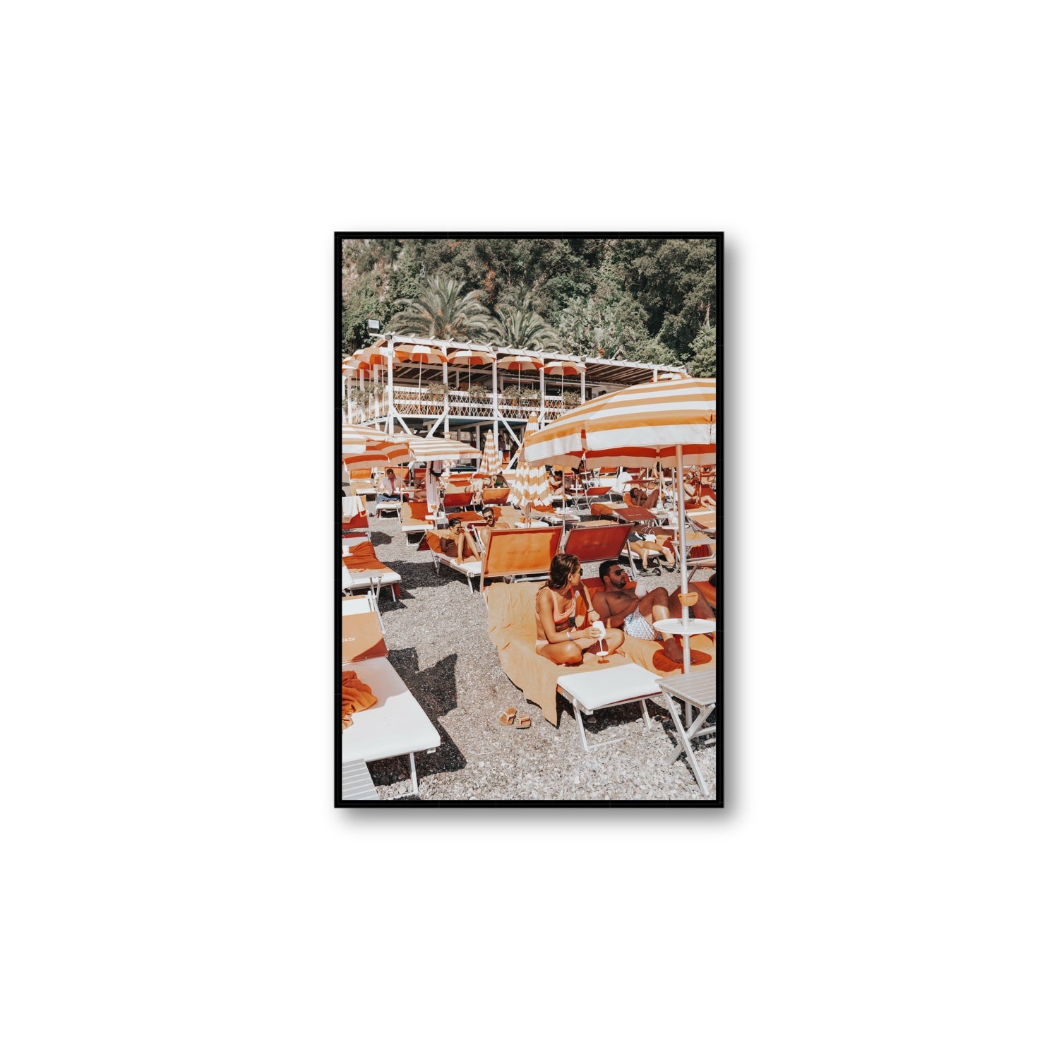 Lounging In Lido fine art print, Positano, Italy, Large, Black Float Frame, Fine Art Canvas