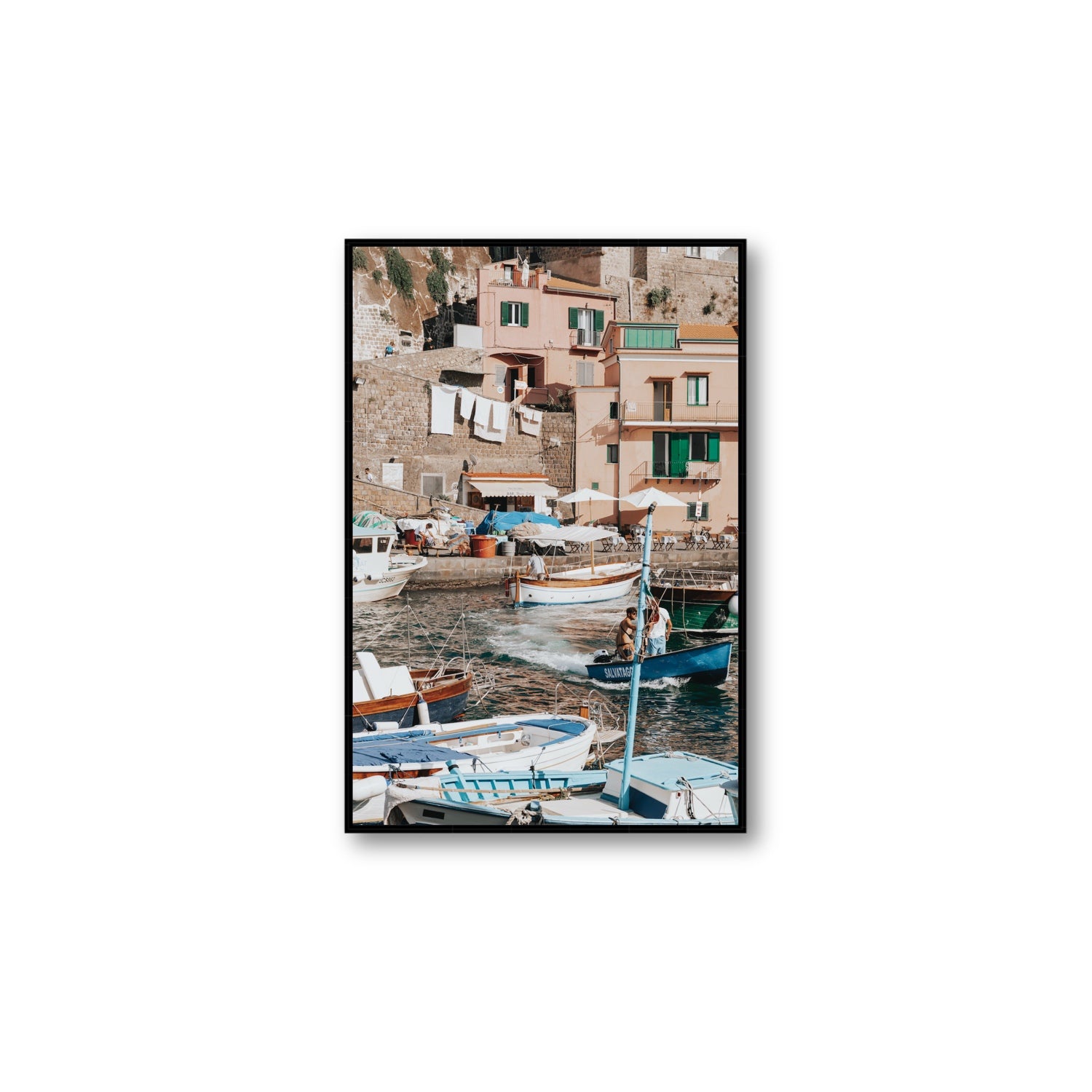 Coastal Carousel fine art print, Sorrento, Italy, Large, Black Float Frame, Fine Art Canvas