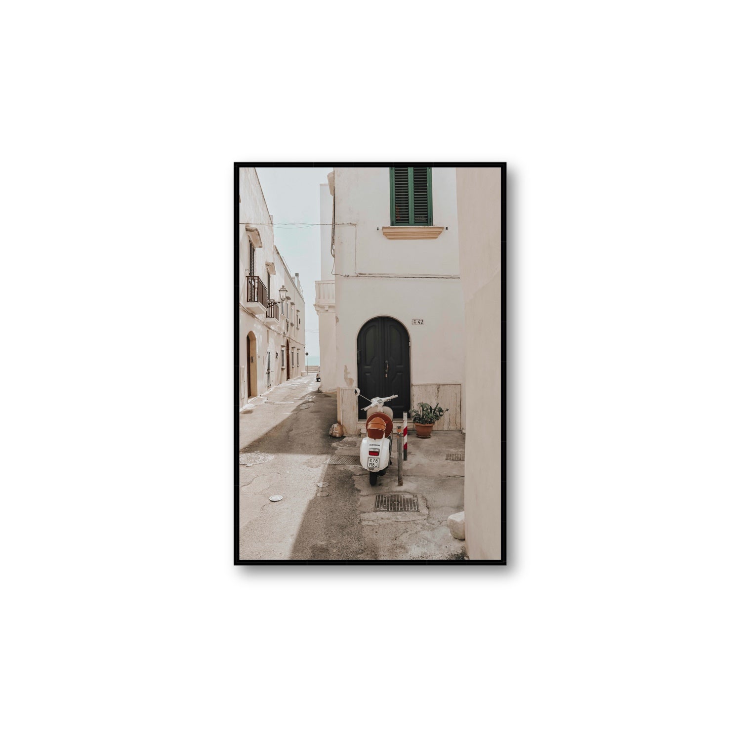 La Casa 42 Puglia Gallipoli Italian wall art Large fine art canvas in black float frame