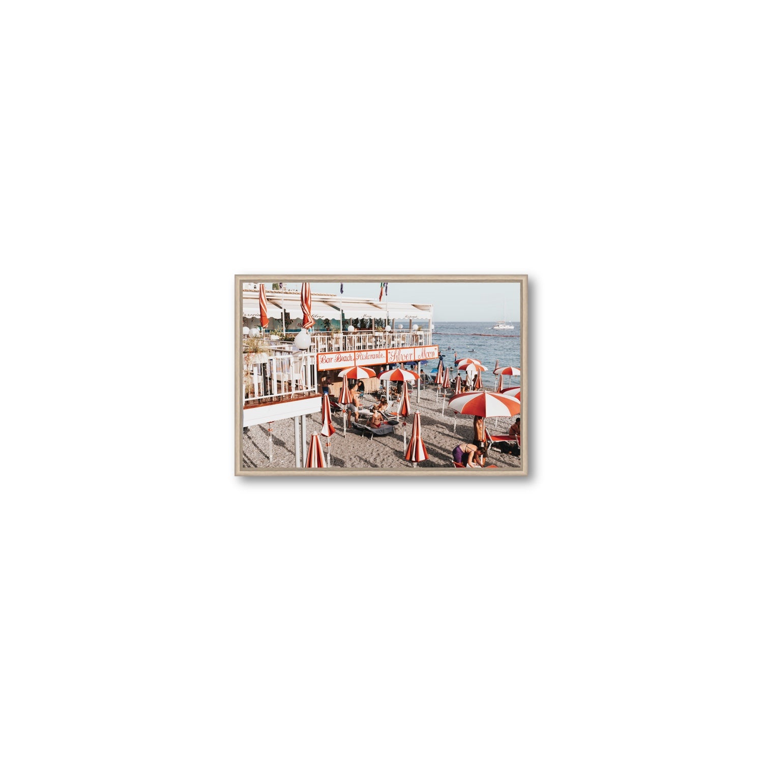 Silver Moon Amalfi Mediterranean wall art Small fine art canvas in natural oak float frame