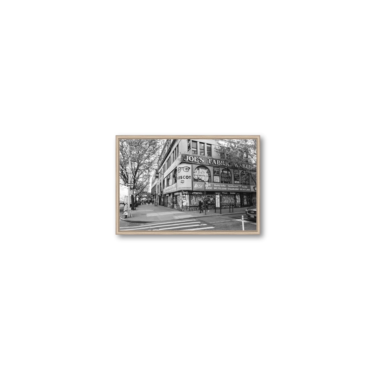 Wall Poetry New York NYC Black & White wall art Small fine art canvas in natural oak float frame