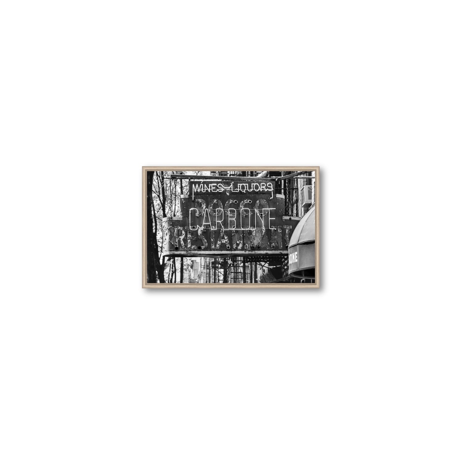Thompson Street New York NYC Black & White wall art Small fine art canvas in natural oak float frame
