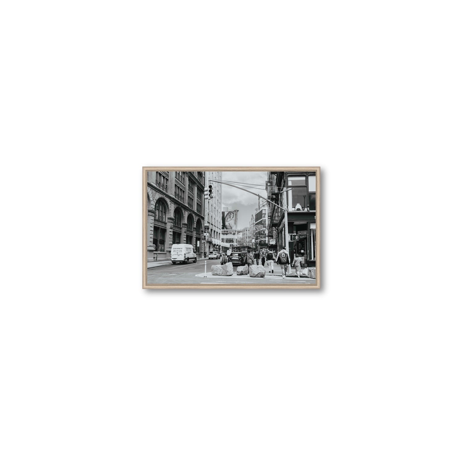 Inkwell Metropolis New York NYC Black & White wall art Small fine art canvas in natural oak float frame