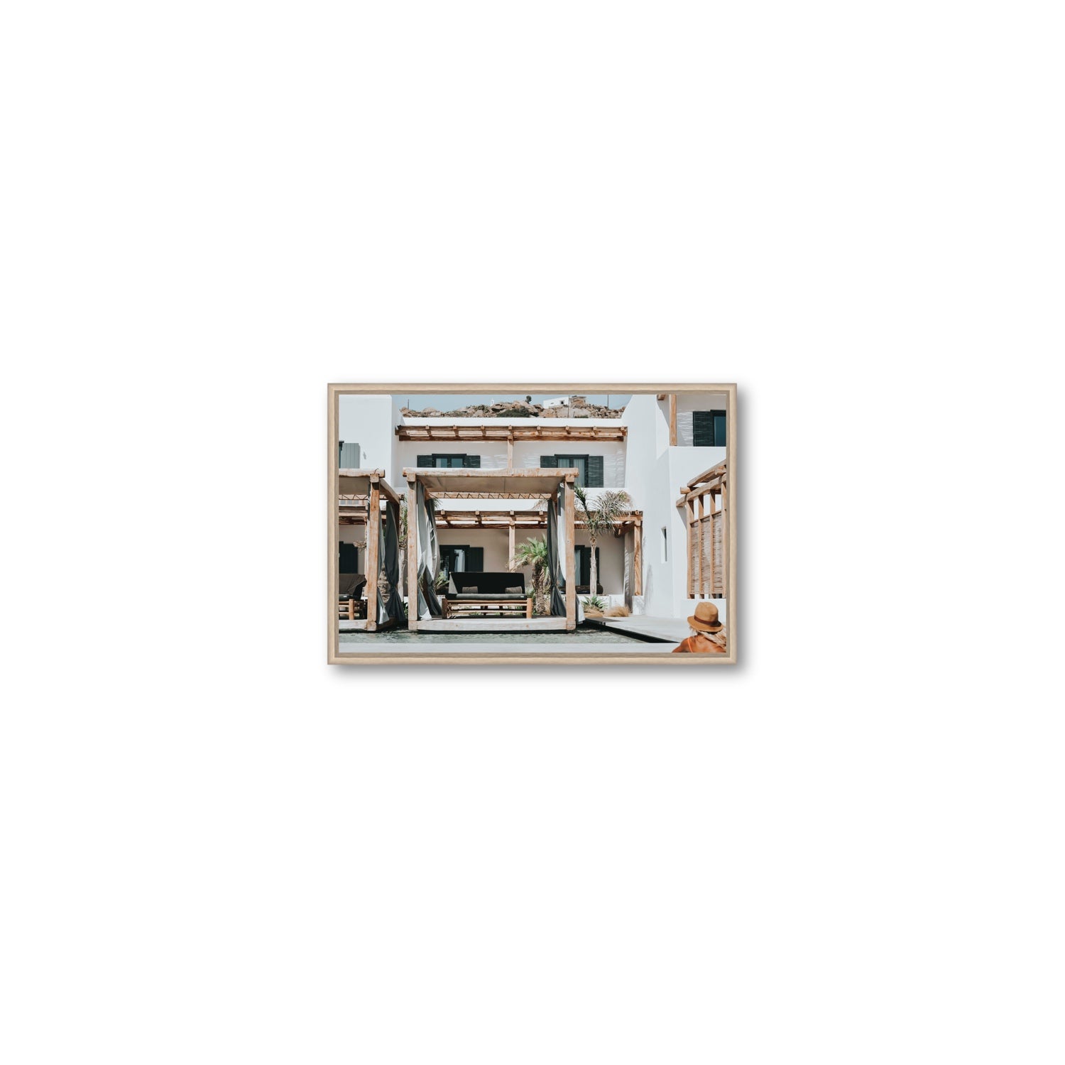Dream Villa fine art print, Mykonos, Greece, Small, Natural Oak Float Frame, Fine Art Canvas