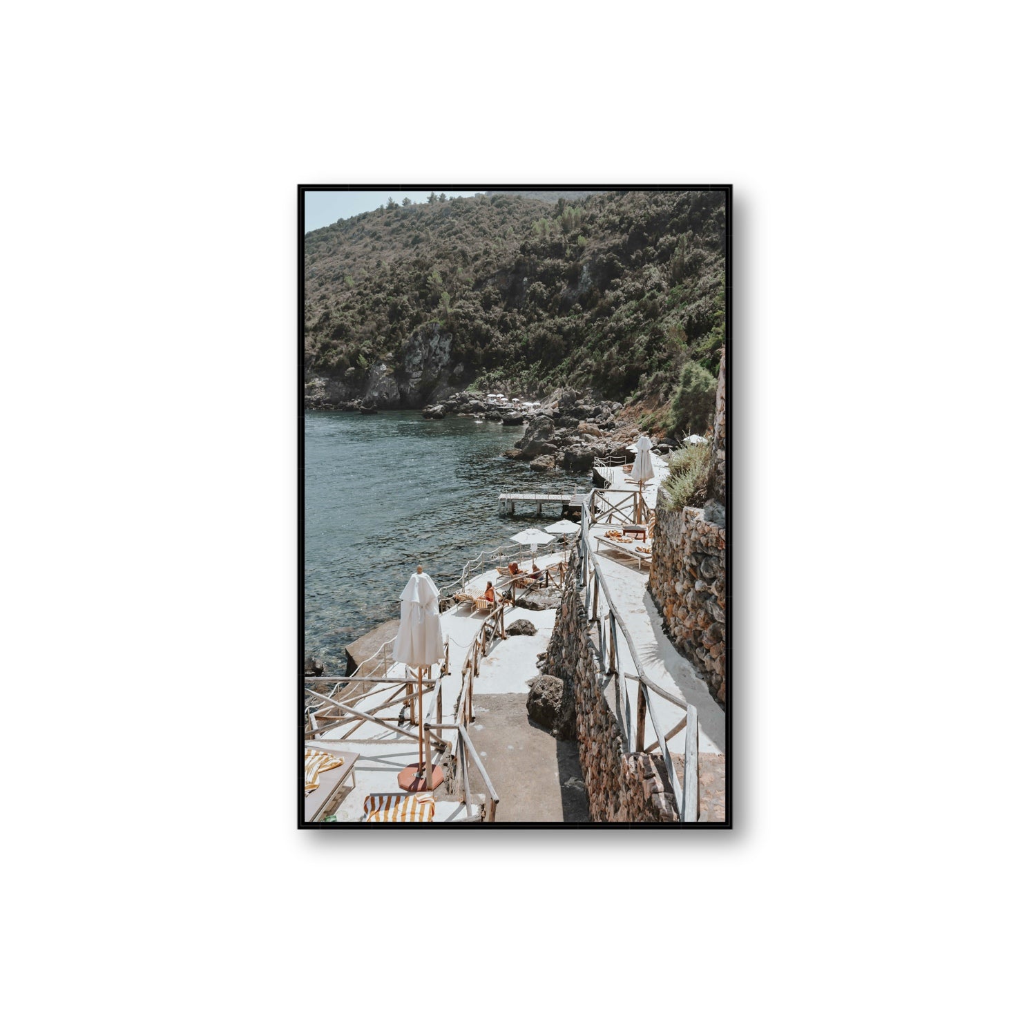 L'Estate Tuscany coastal Italian wall art Extra Large fine art canvas in black float frame