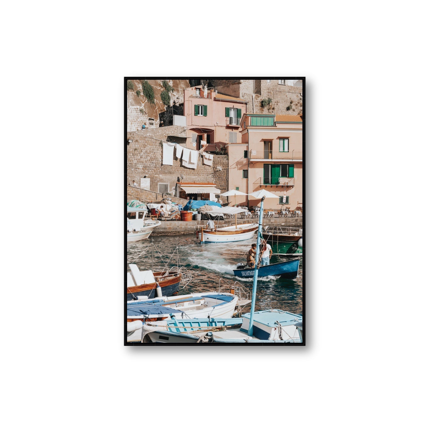 Coastal Carousel fine art print, Sorrento, Italy, Extra Large, Black Float Frame, Fine Art Canvas