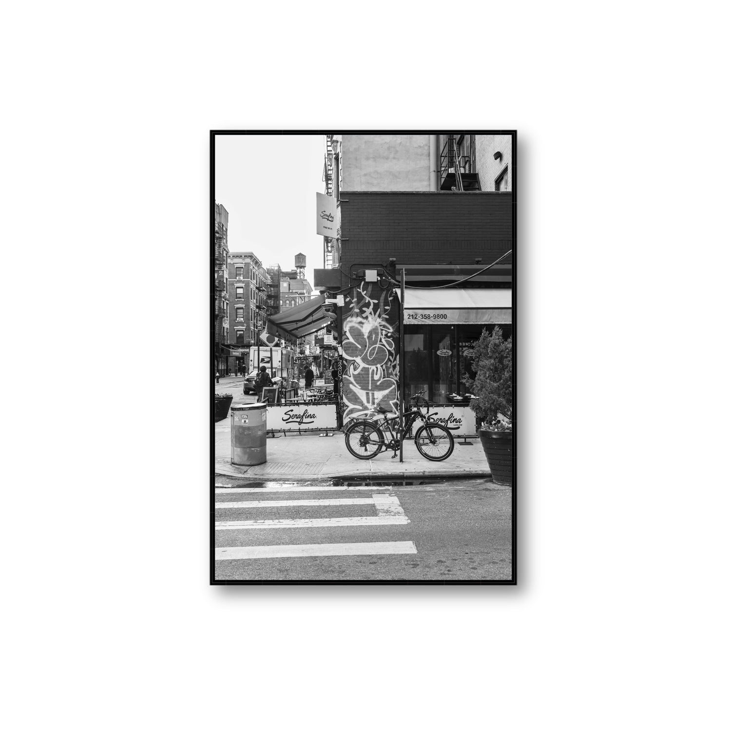 Cafe Canvas New York NYC Black & White wall art Extra Large fine art canvas in black float frame