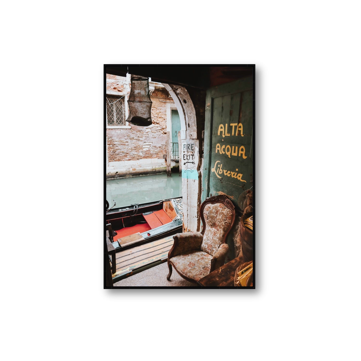 Alta Acqua Venice Bookstore wall art Extra Large fine art canvas in black float frame