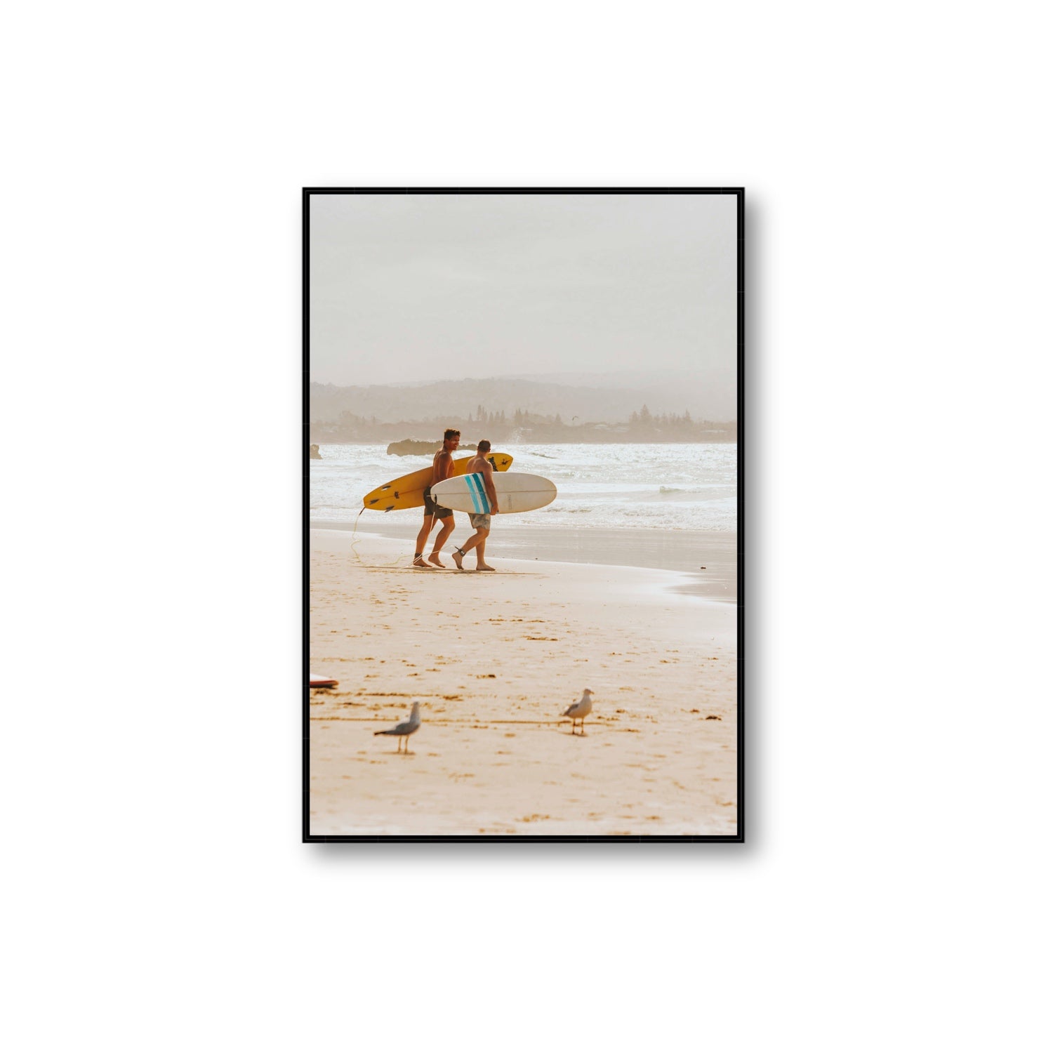 Shane & Benji Byron Bay Surf coastal wall art Extra Large fine art canvas in black float frame