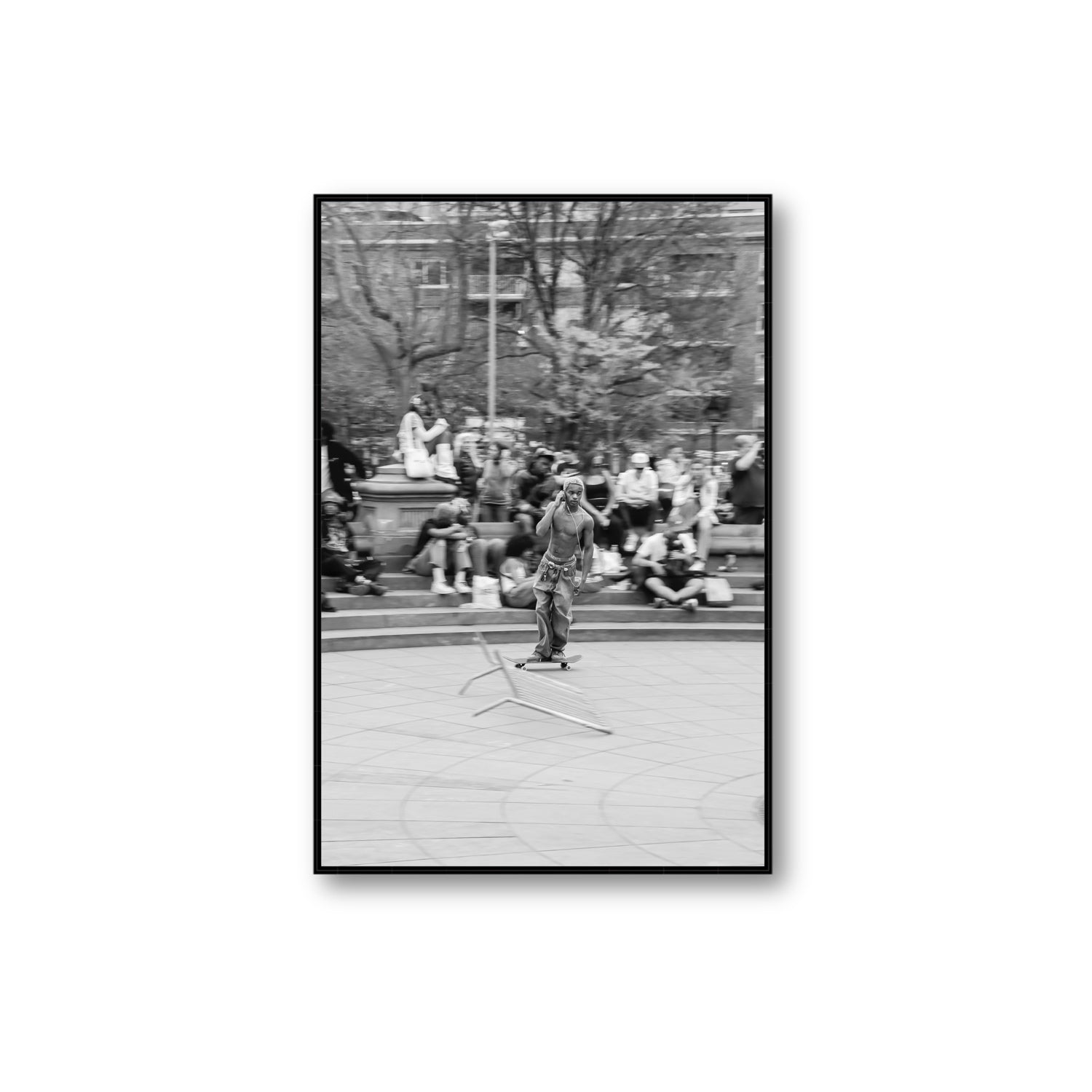 Skate Park Serenade New York NYC Black & White wall art Extra Large fine art canvas in black float frame