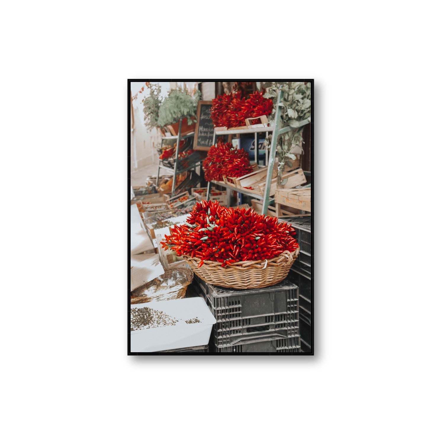 Fiery Cluster Puglia Italian wall art Extra Large fine art canvas in black float frame