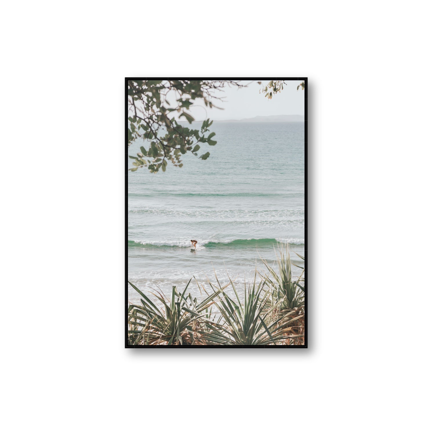 Dream Boat fine art print, Noosa, Australia, coastal scenes artwork, Extra Large, Black Float Frame, Fine Art Canvas