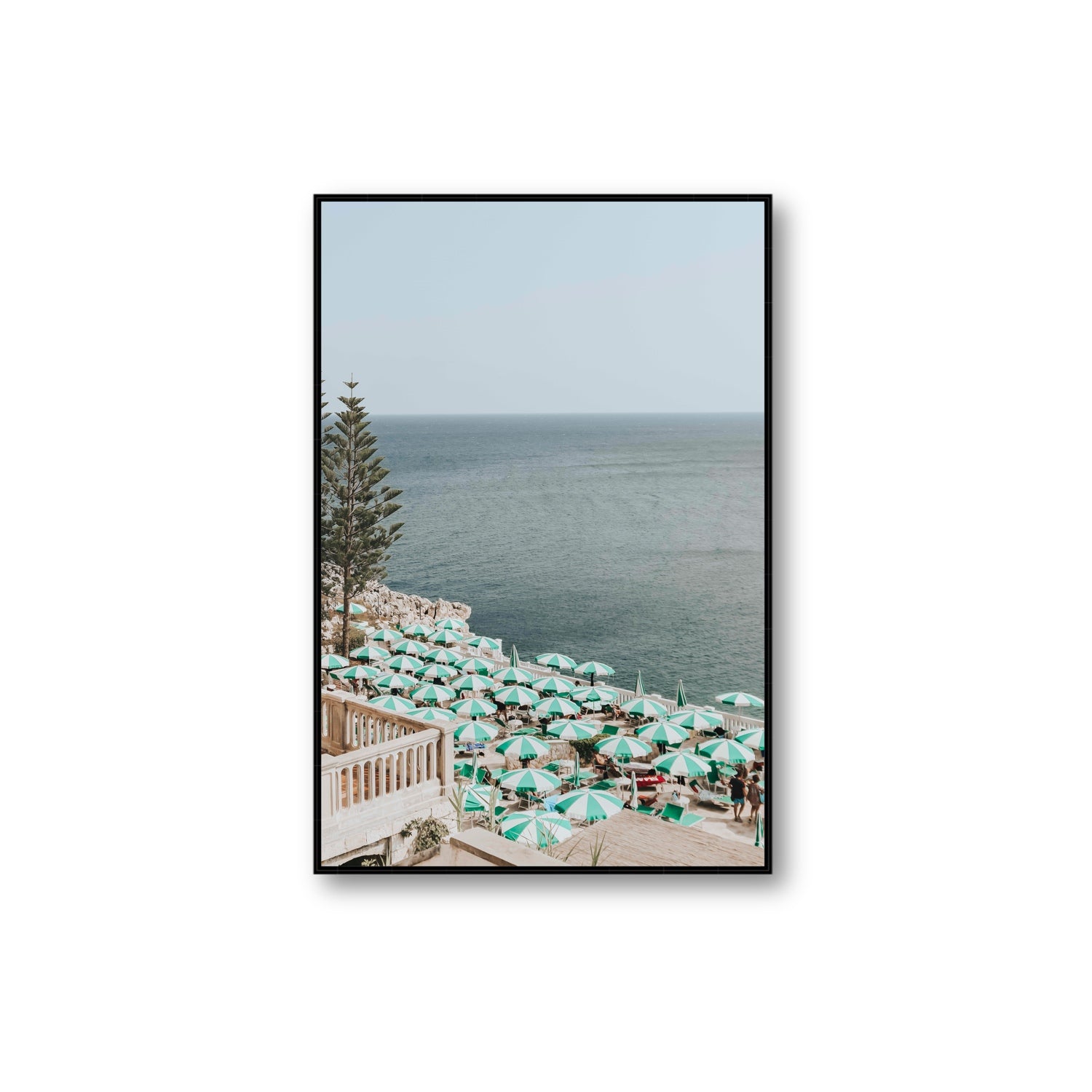 Sun-drenched Stripes Puglia beach coastal wall art Extra Large fine art canvas in black float frame