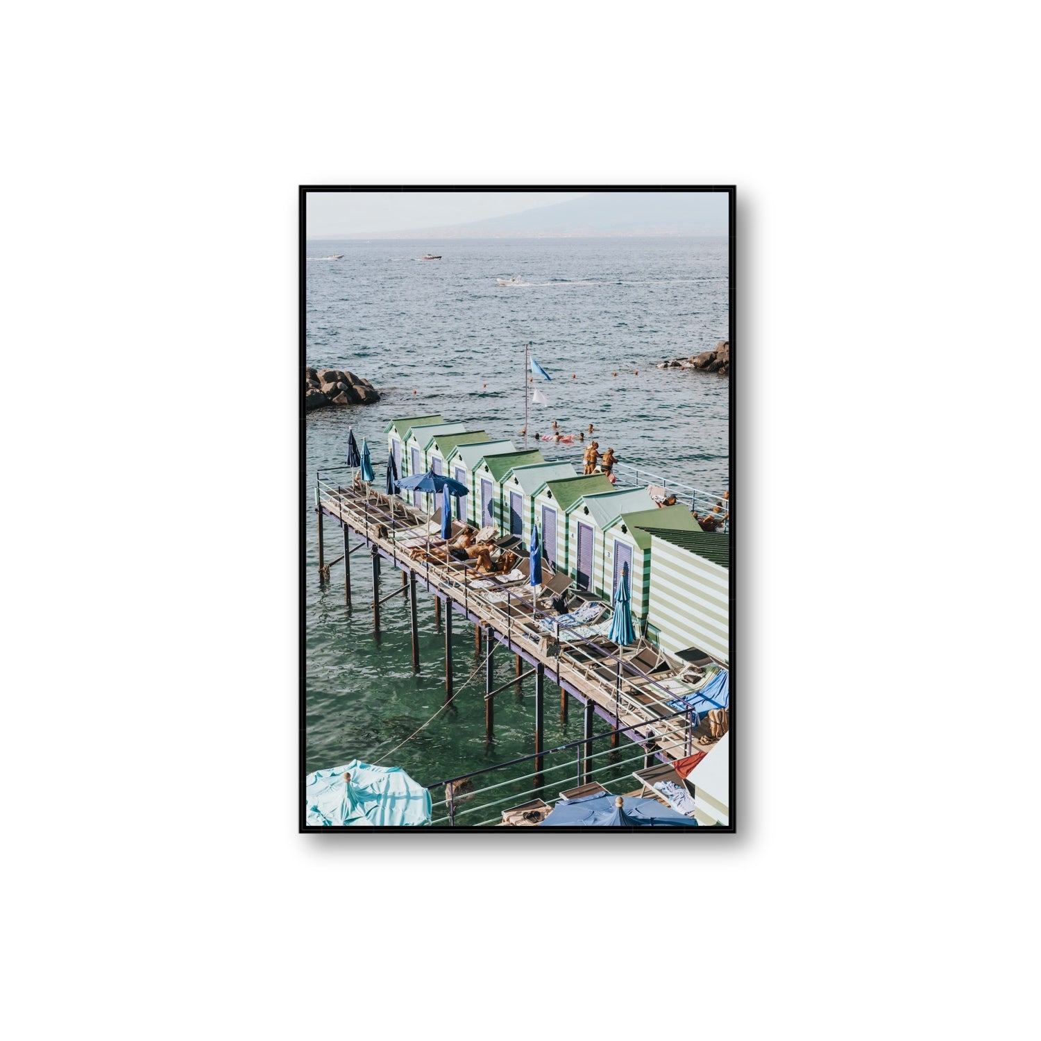 Cabine da Spiaggia fine art print, Sorrento, Italy, Extra Large, Black Float Frame, Fine Art Canvas