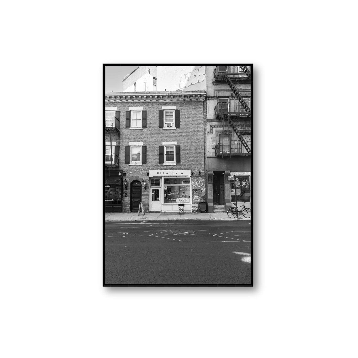 Gelateria New York NYC Black & White wall art Extra Large fine art canvas in black float frame