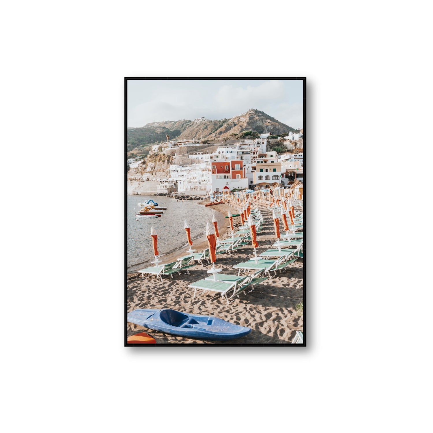 L'Isola del Paradiso Ischia Mediterranean wall art Extra Large fine art canvas in black float frame