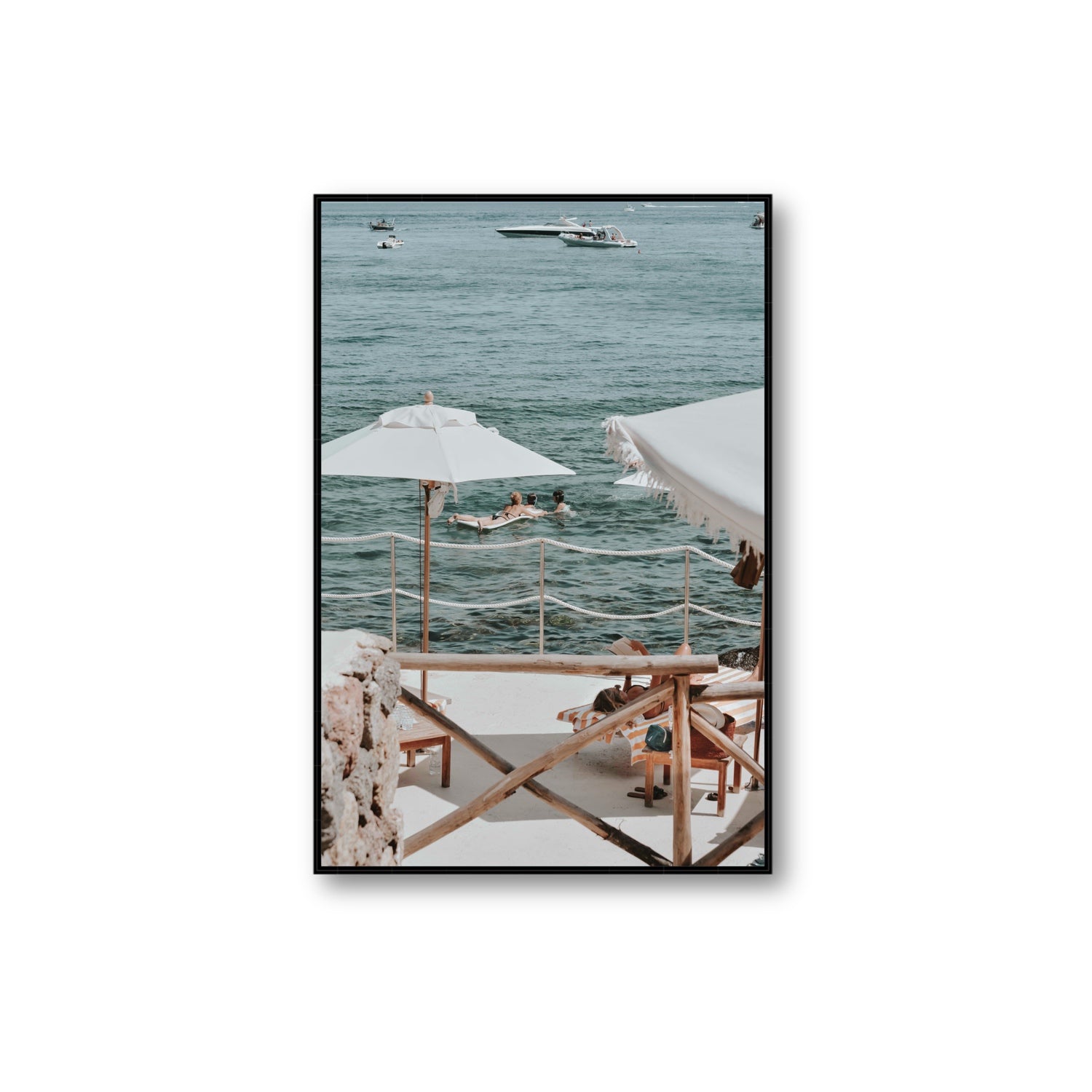 Hideaway Tuscany coastal Mediterranean wall art Extra Large fine art canvas in black float frame