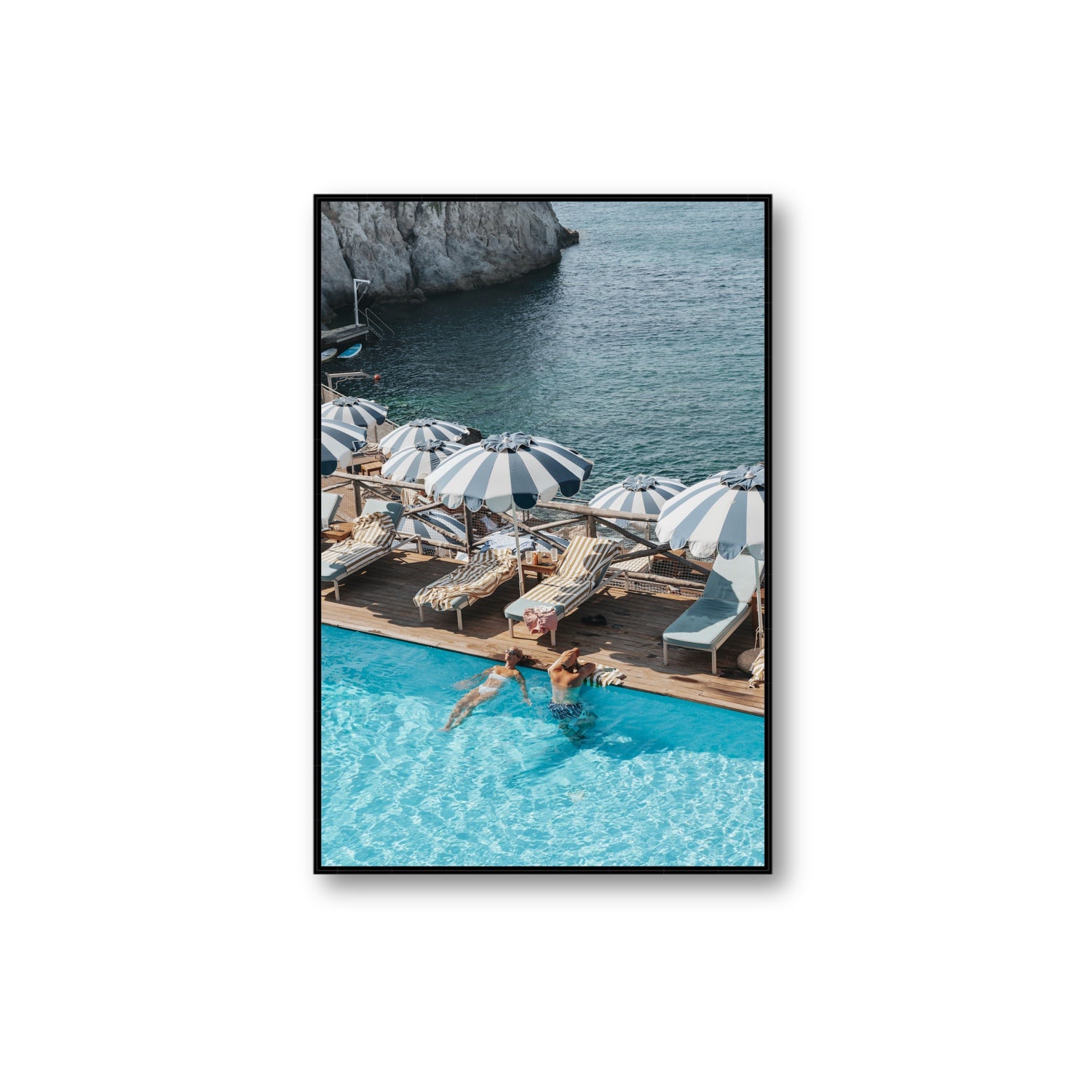 I'm Busy Ischia Italian coastal Mediterranean wall art Extra Large fine art canvas in black float frame