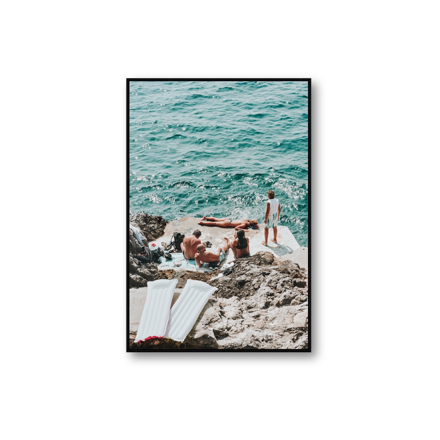 Gli Amici Praiano Amalfi Coast coastal wall art Extra Large fine art canvas in black float frame