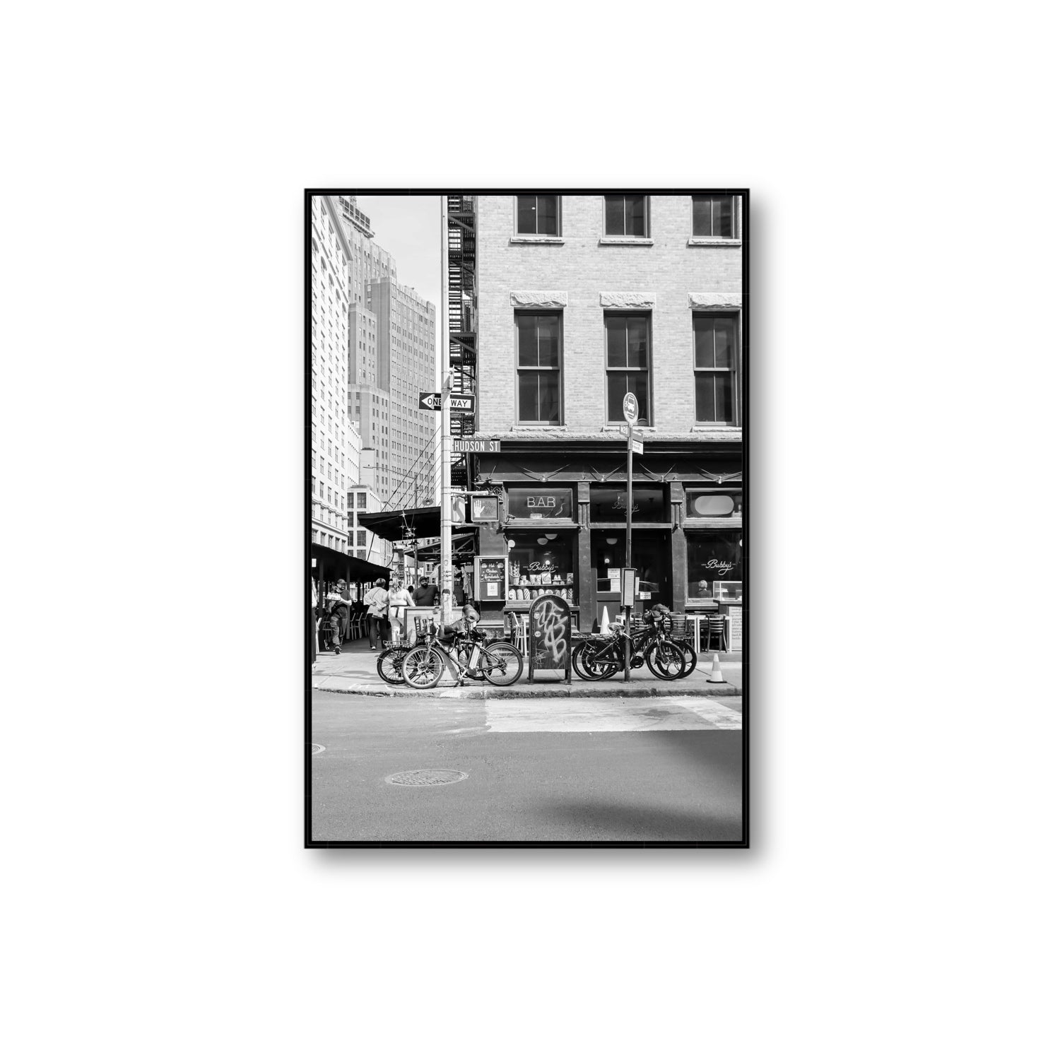 Bites Of The Big Apple New York NYC Black & White wall art Extra Large fine art canvas in black float frame