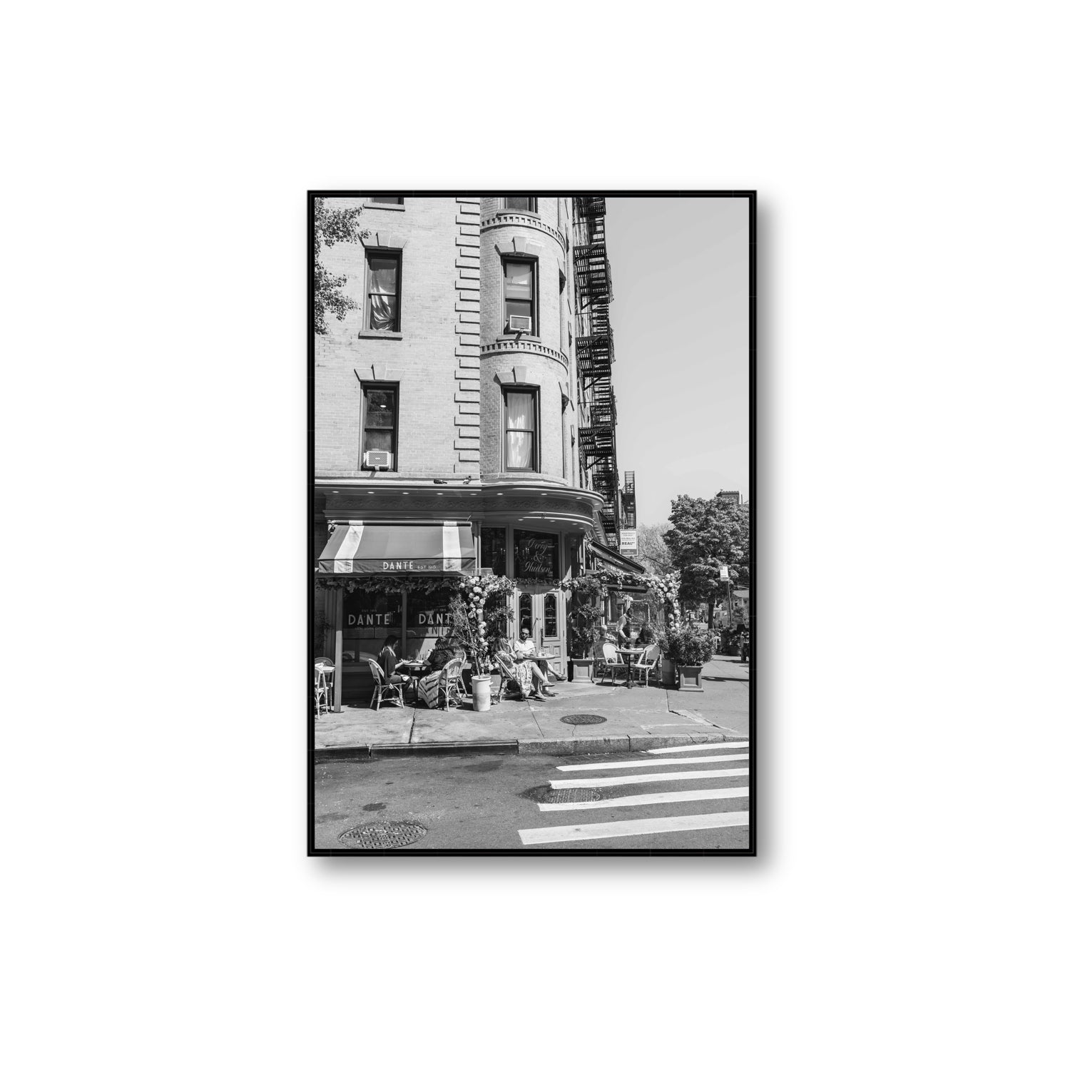 Sunny Soiree New York NYC Black & White wall art Extra Large fine art canvas in black float frame