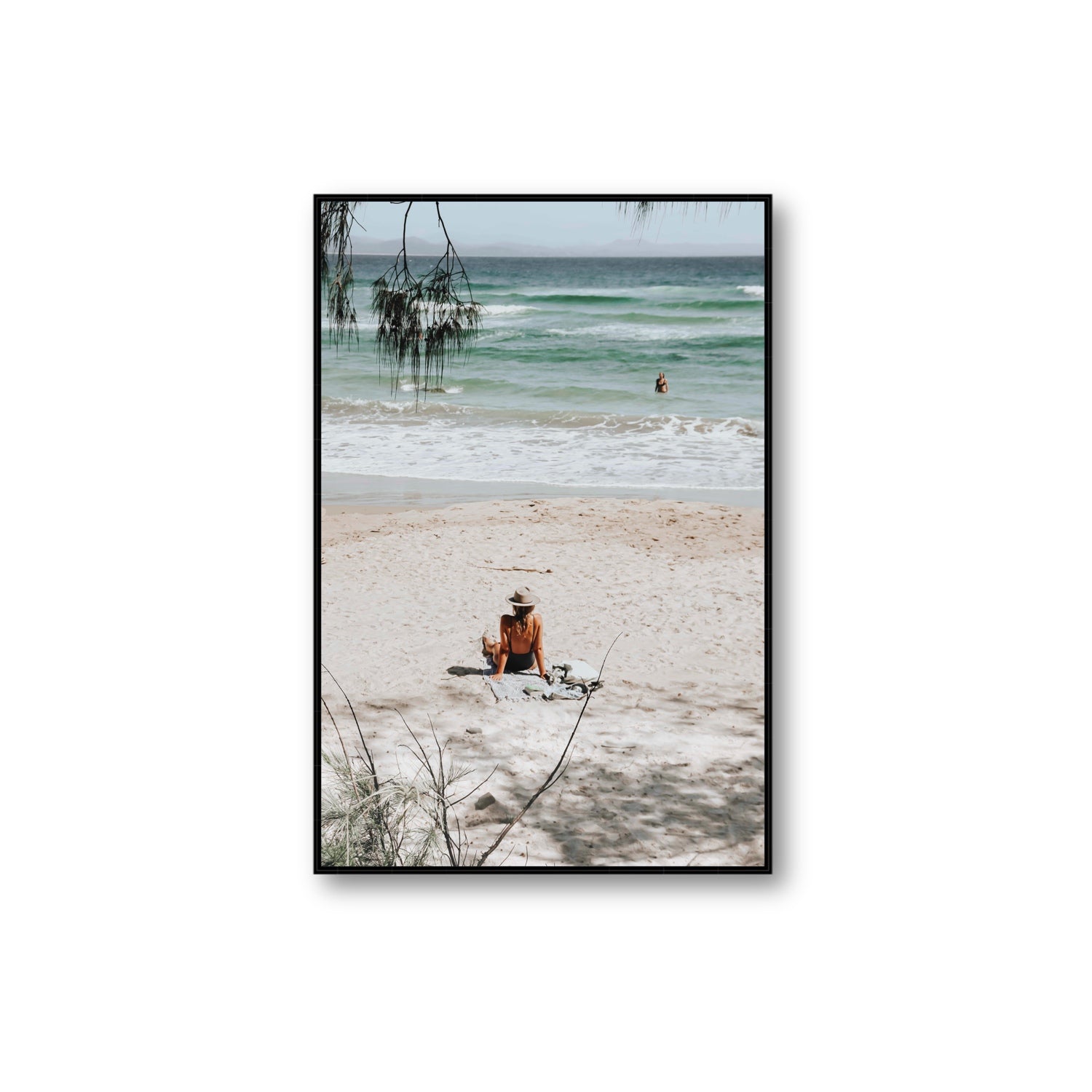 Take It Easy Byron Bay beach coastal decor wall art Extra Large fine art canvas in black float frame