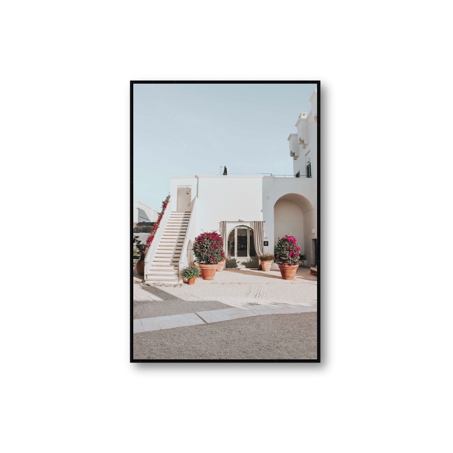 Scala Fiorita Puglia Mediterranean wall art Extra Large fine art canvas in black float frame