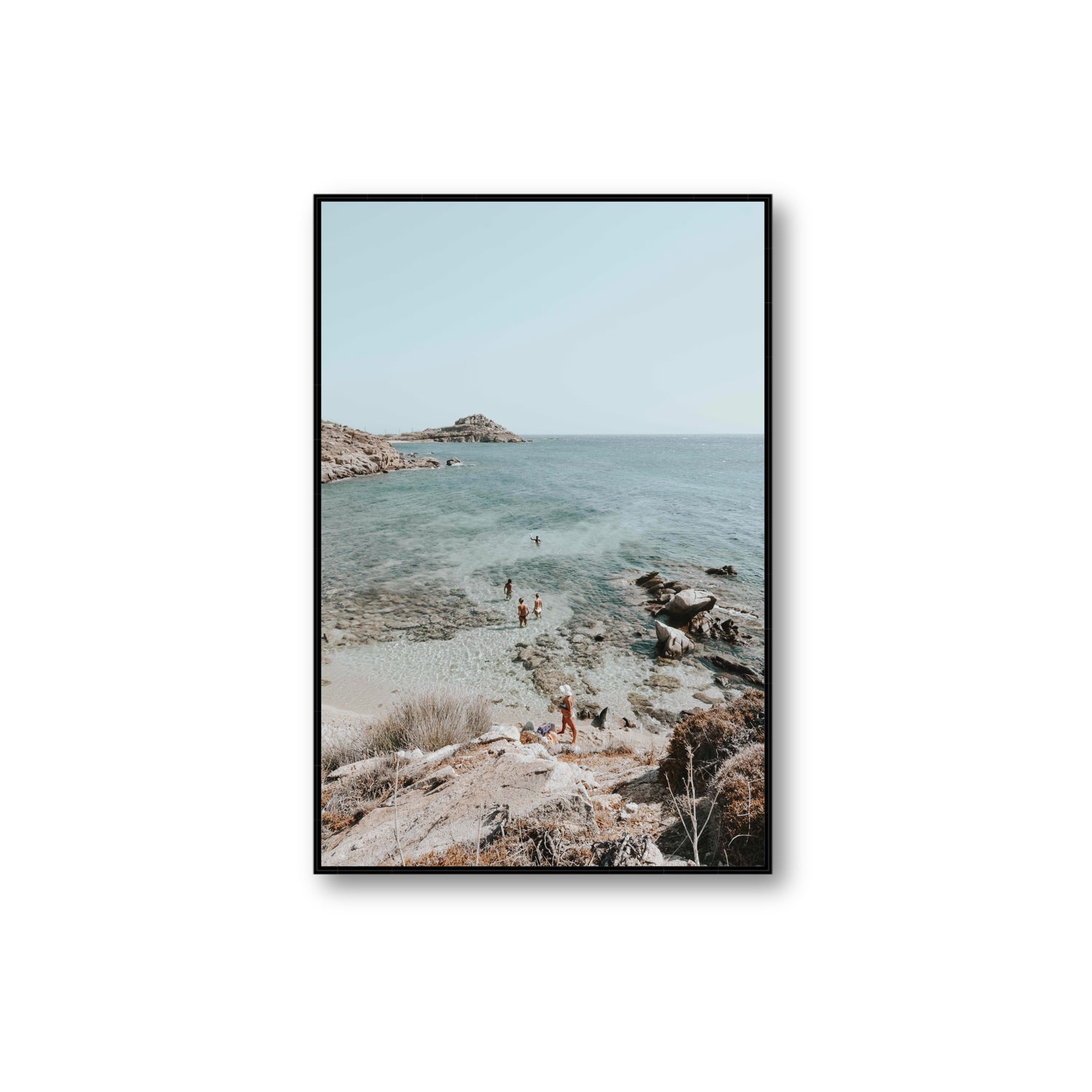 Explorers Mykonos Greek island wall art Extra Large fine art canvas in black float frame