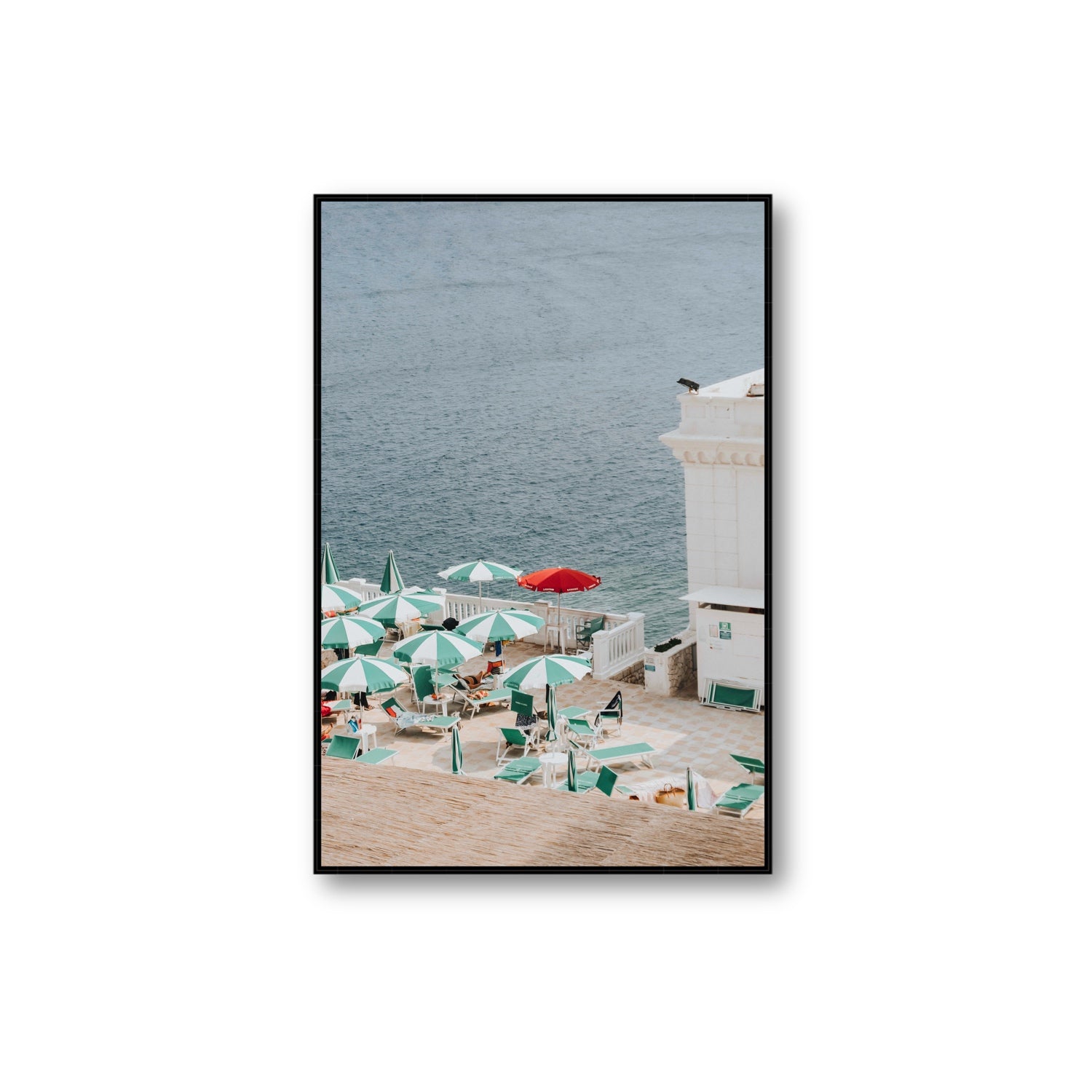 Lido Italiano Puglia beach Italian wall art Extra Large fine art canvas in black float frame