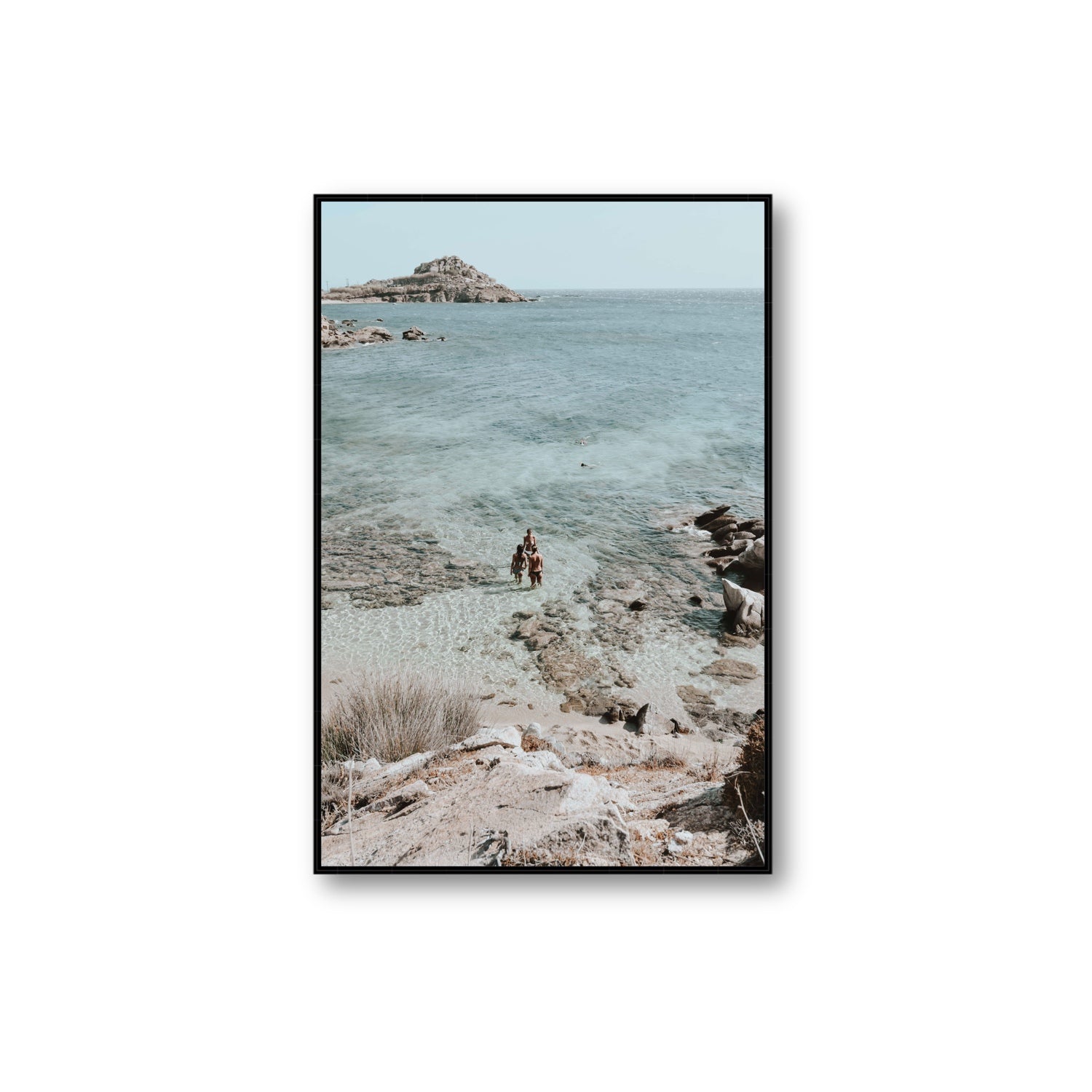 Island Life Mykonos coastal Greek island wall art Extra Large fine art canvas in black float frame