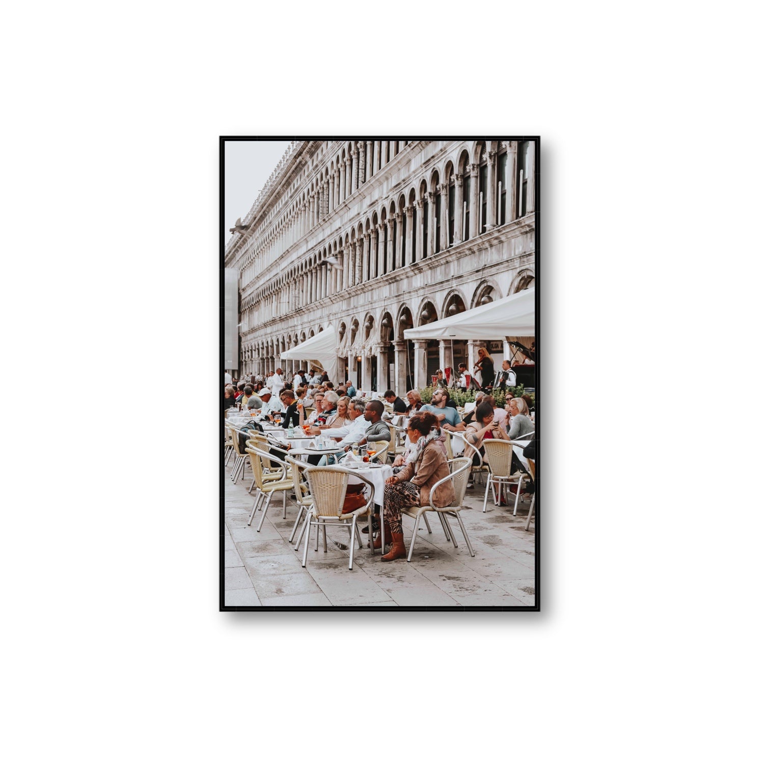 Lunchbreak Venice Italian wall art Extra Large fine art canvas in black float frame
