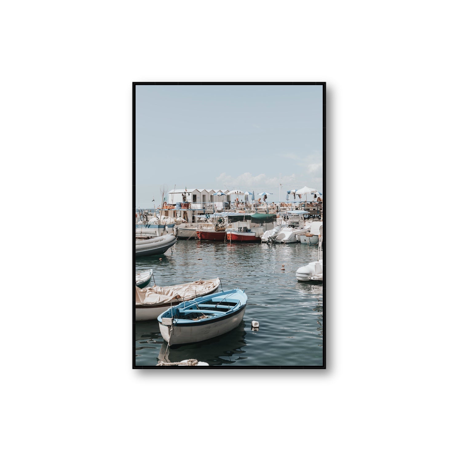 Harbour Hues Sorrento coastal Carousel wall art Extra Large fine art canvas in black float frame