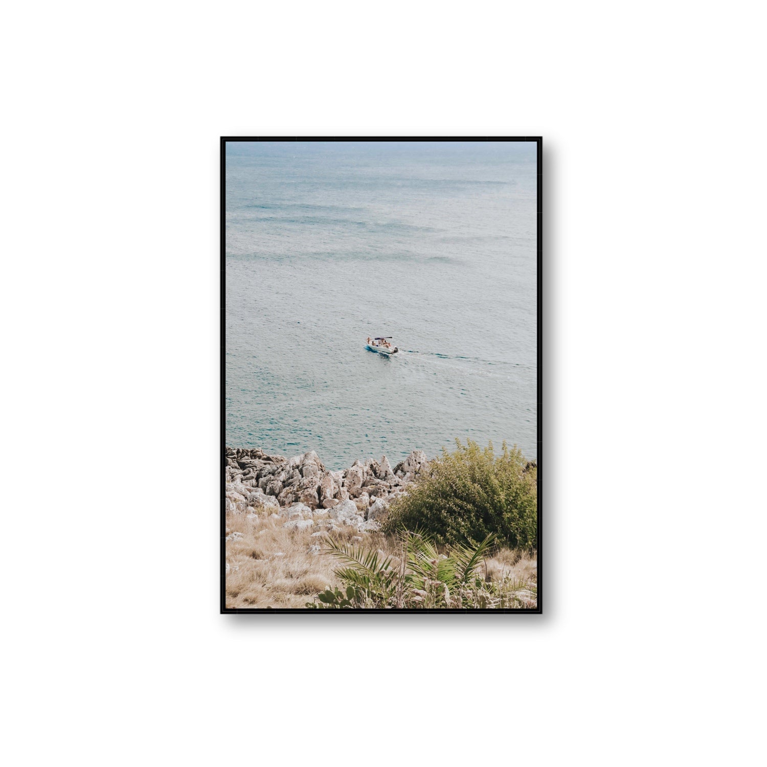 Puglian Departure Puglia coastal Italian wall art Extra Large fine art canvas in black float frame