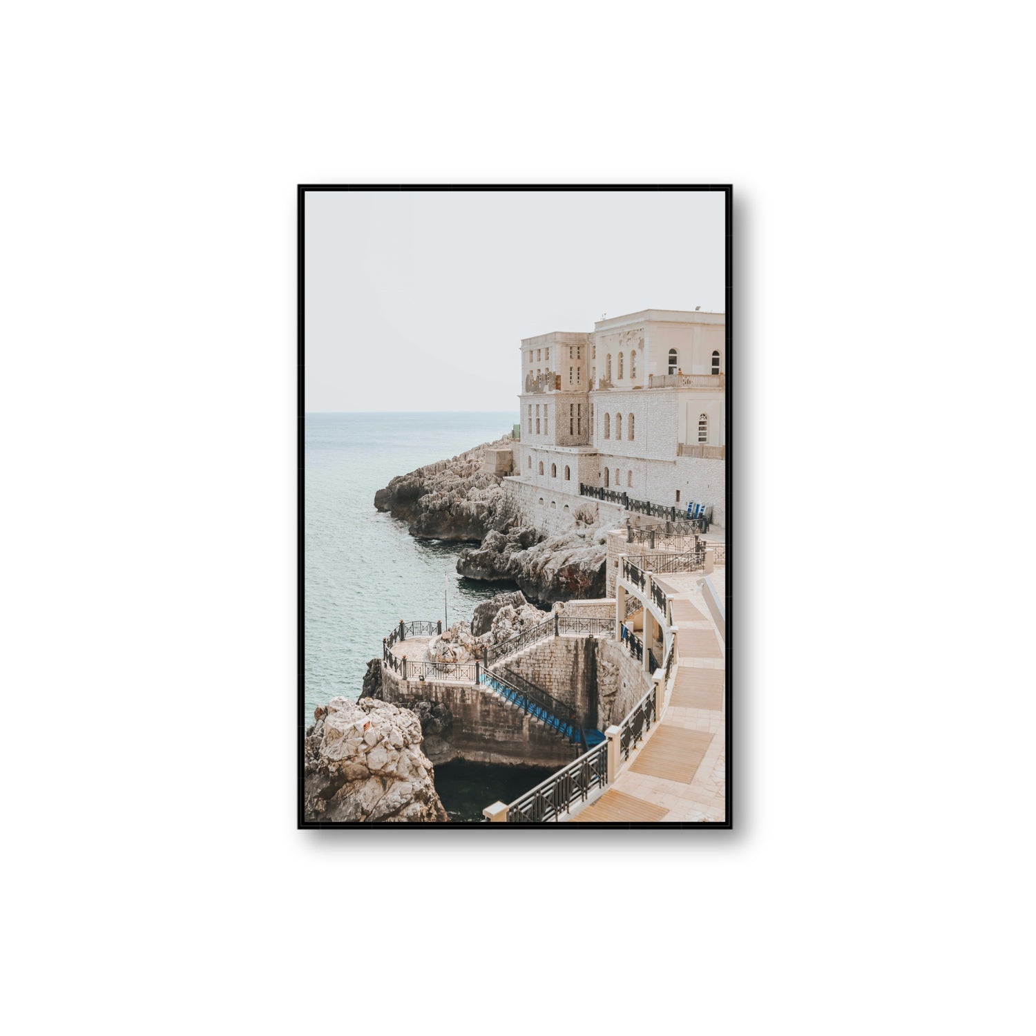 Santa Cesarea Puglia Italian coastal wall art Extra Large fine art canvas in black float frame