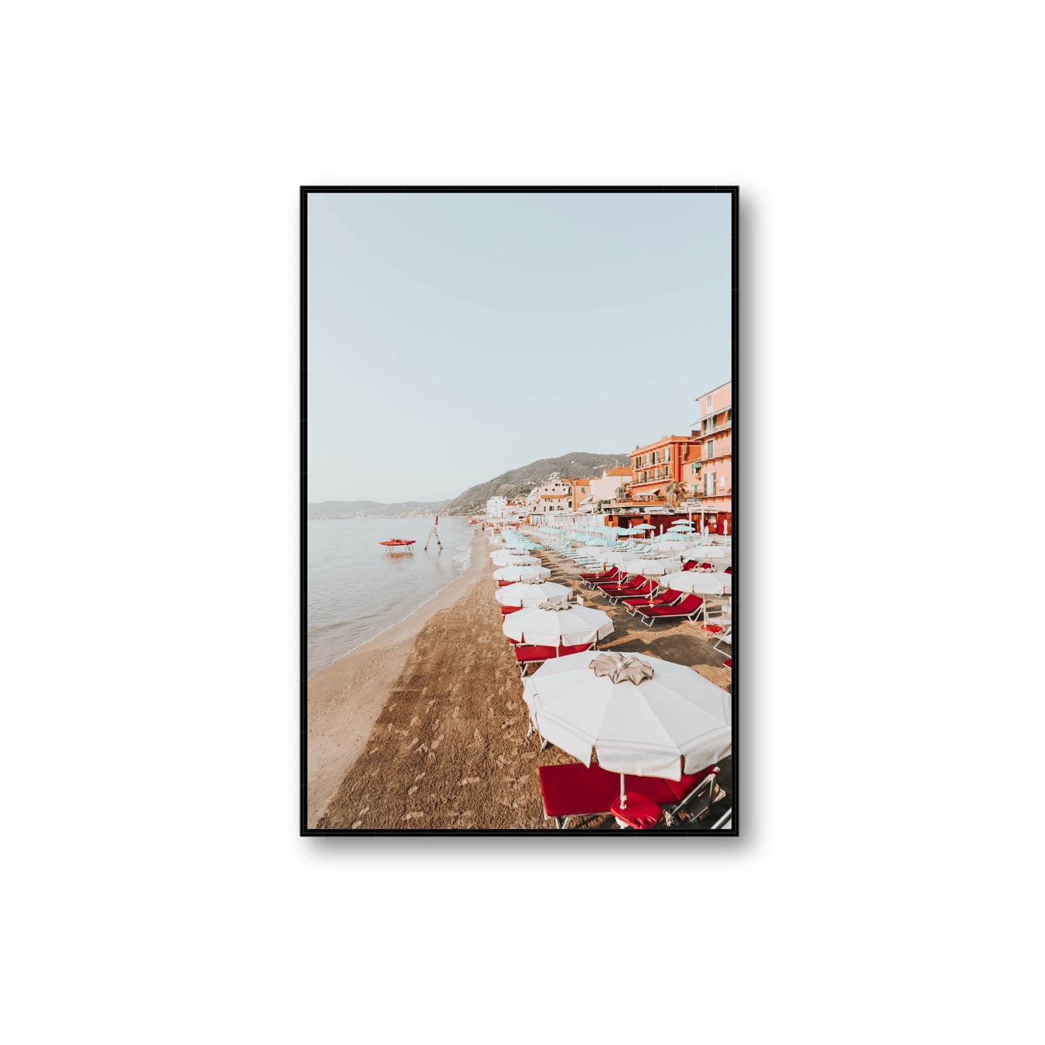 Italian Riviera fine art print, Alassio, Italy, coastal scenes artwork, Extra Large, Black Float Frame, Fine Art Canvas