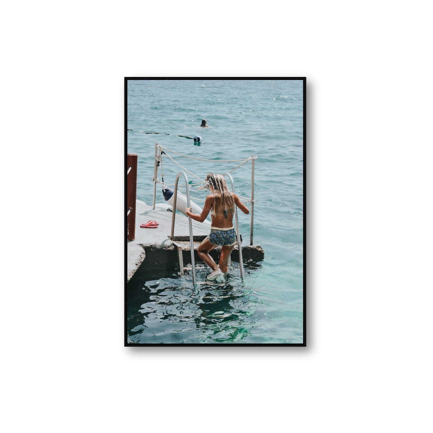 Little Mermaid Capri Mediterranean wall art Extra Large fine art canvas in black float frame